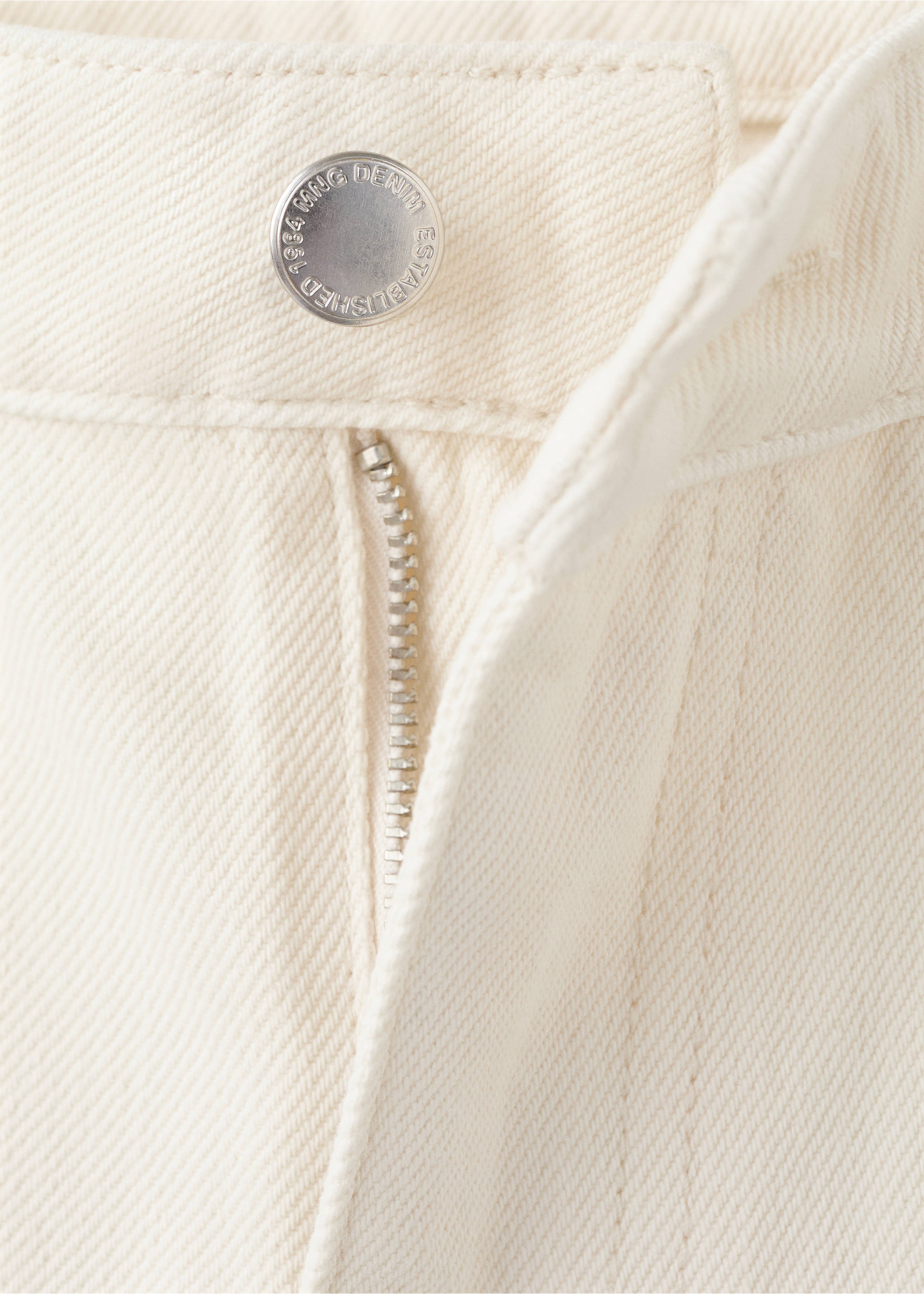 Flower-embroidered straight-fit jeans - Details of the article 8, Ecru. Ref: 27037156-00.