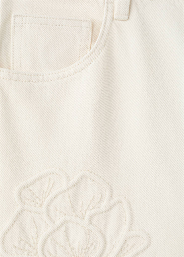 Flower-embroidered straight-fit jeans — Ecru