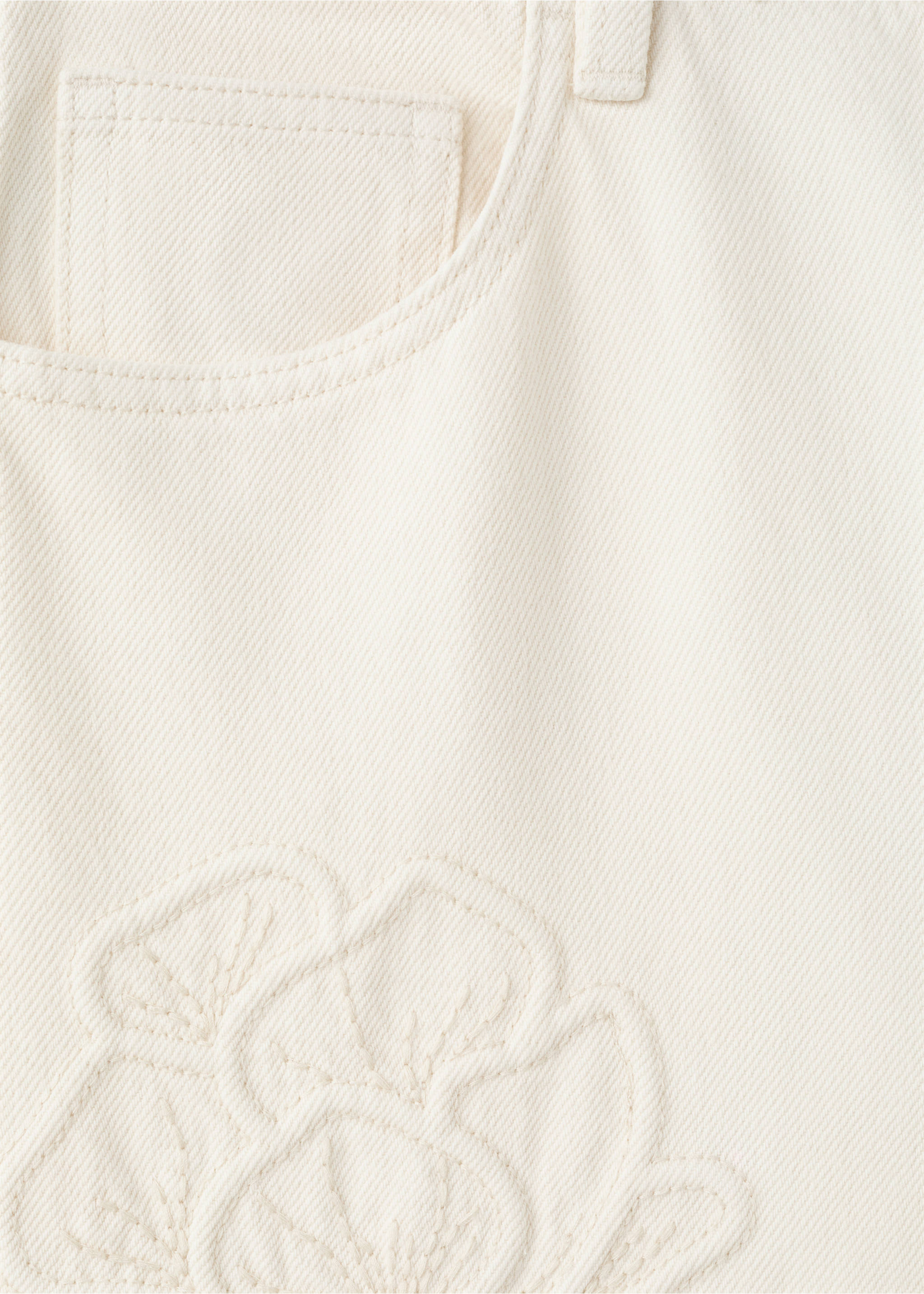 Flower-embroidered straight-fit jeans - Details of the article 0, Ecru. Ref: 27037156-00.