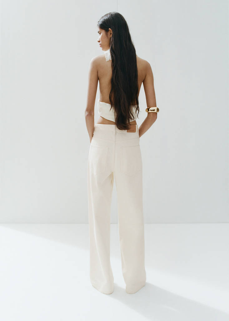 Flower-embroidered straight-fit jeans — Ecru