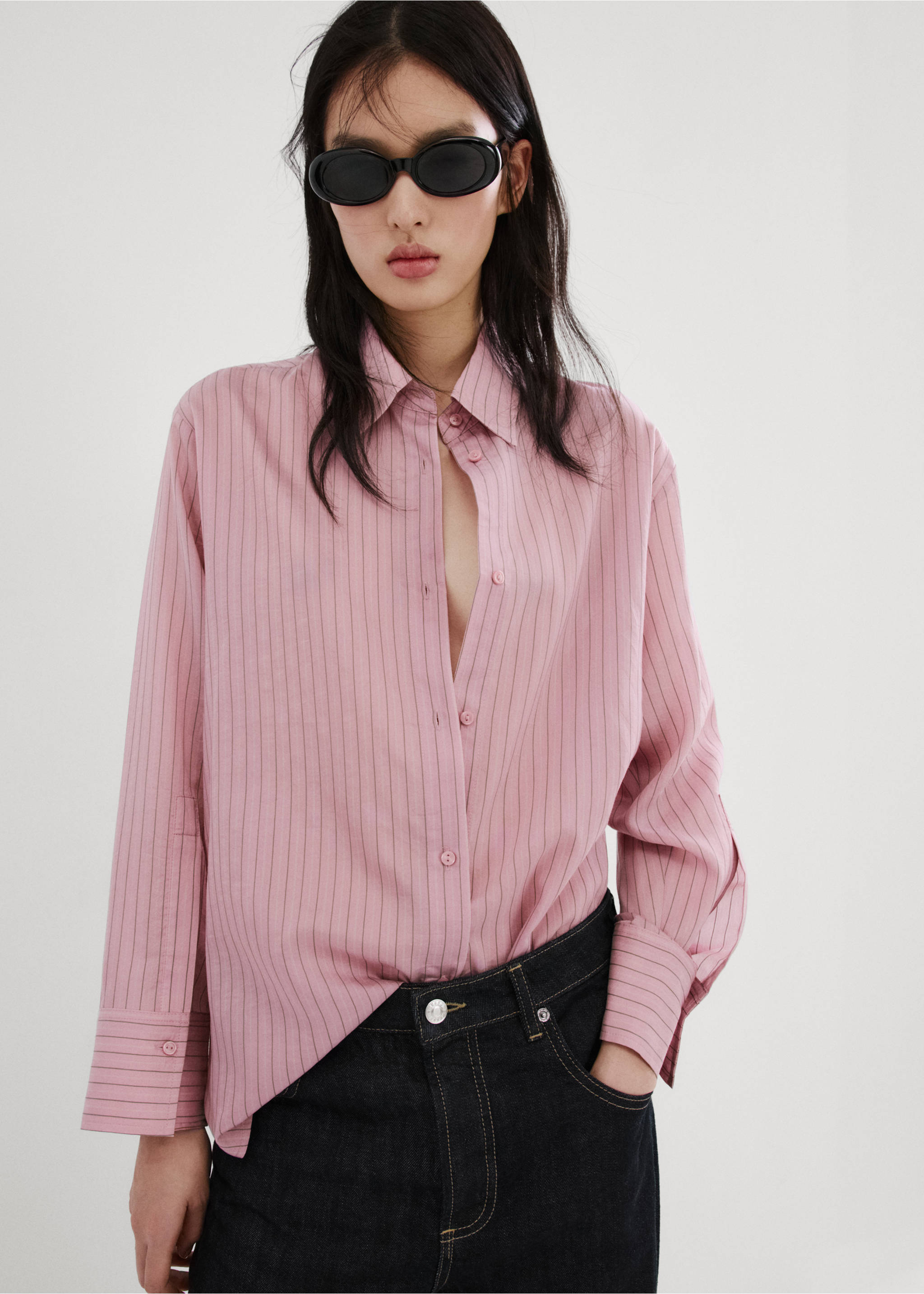Lyocell striped shirt - Medium plane, Pastel Pink. Ref: 27037161-00.