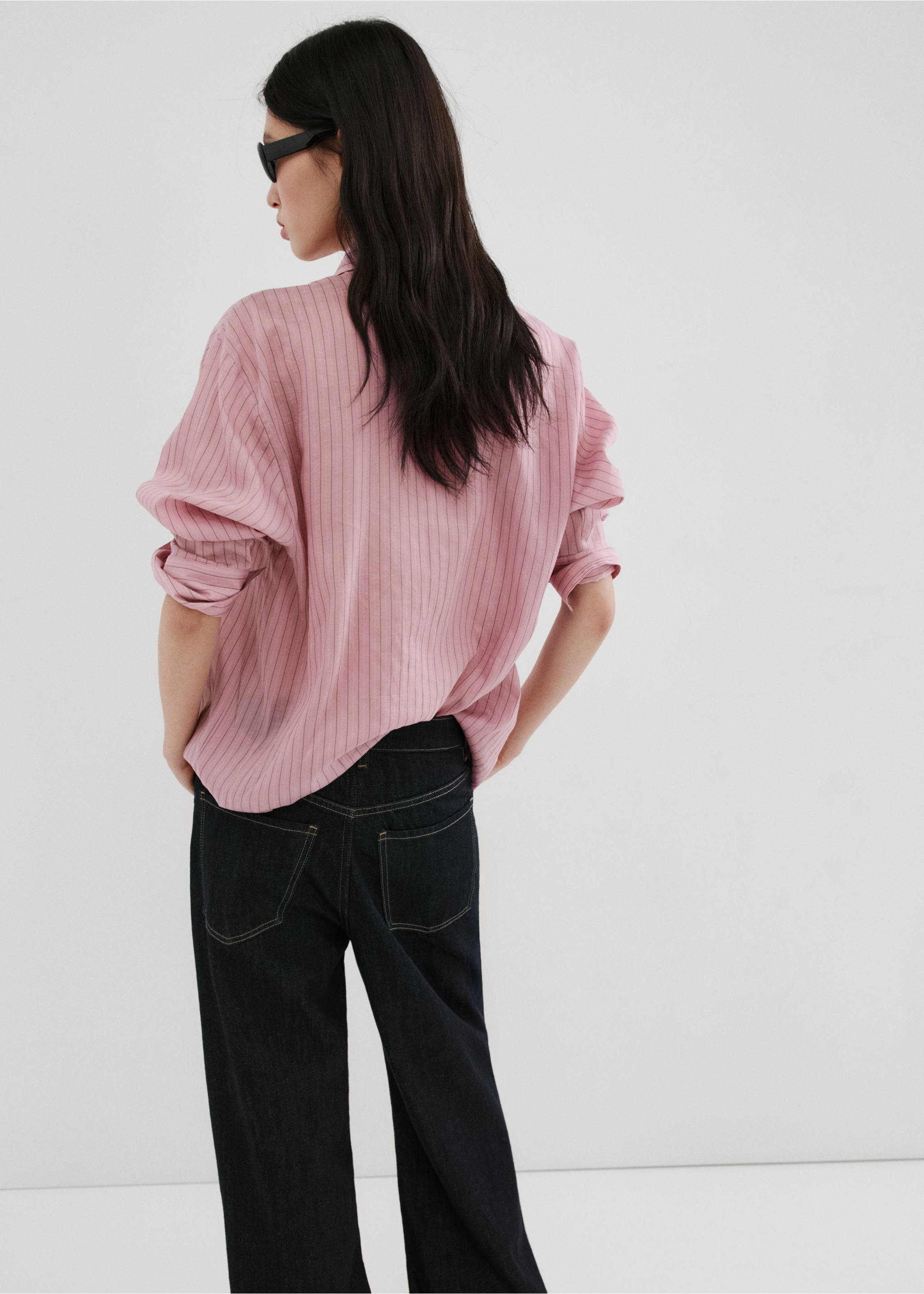 Lyocell striped shirt - Reverse of the article, Pastel Pink. Ref: 27037161-00.