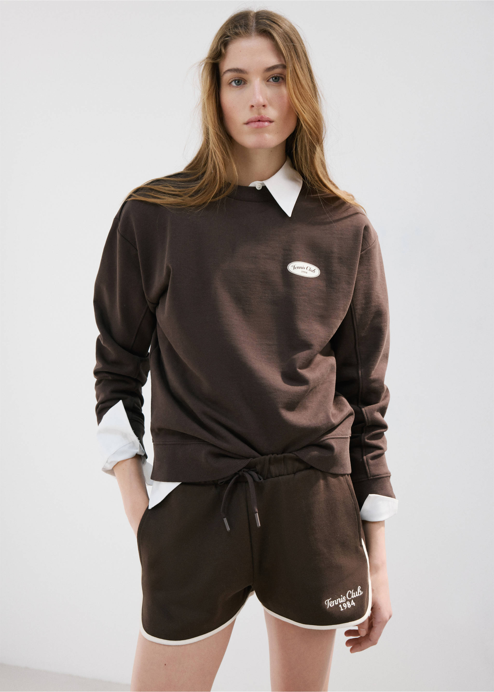 Oversized sweatshirt with printed message - Medium plane, Brown. Ref: 27037164-00.