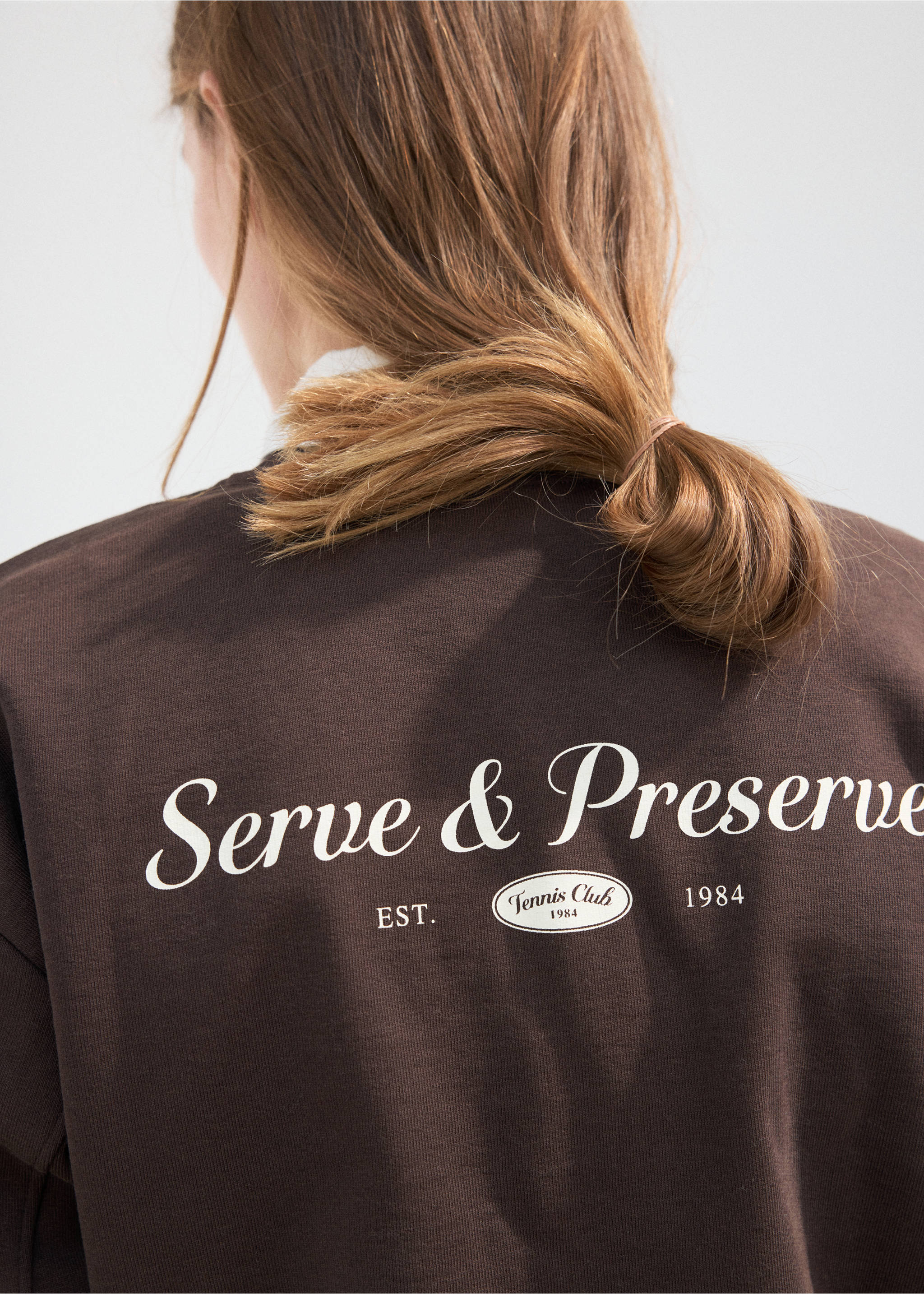 Oversized sweatshirt with printed message - Details of the article 6, Brown. Ref: 27037164-00.