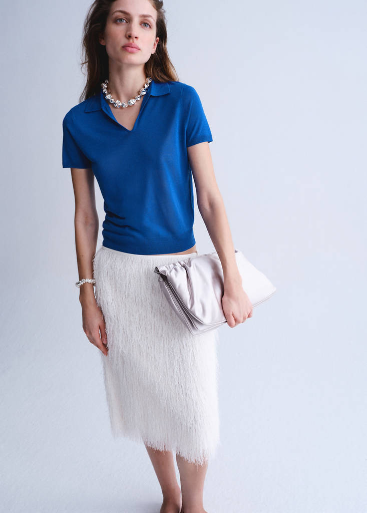 Fine-knit lyocell polo shirt — China Blue
