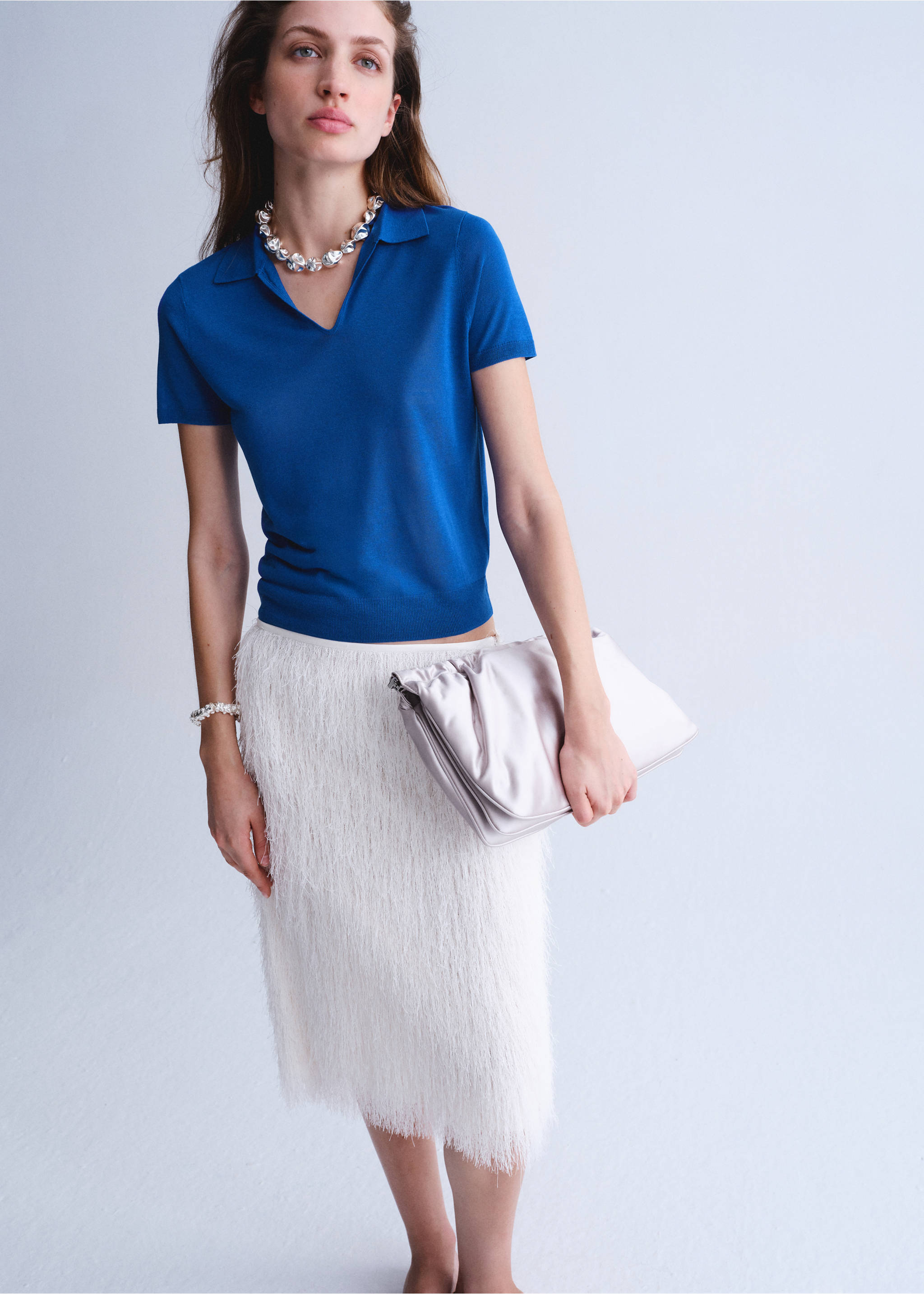 Lyocell polo neck jersey - General plane, China Blue. Ref: 27037165-00.