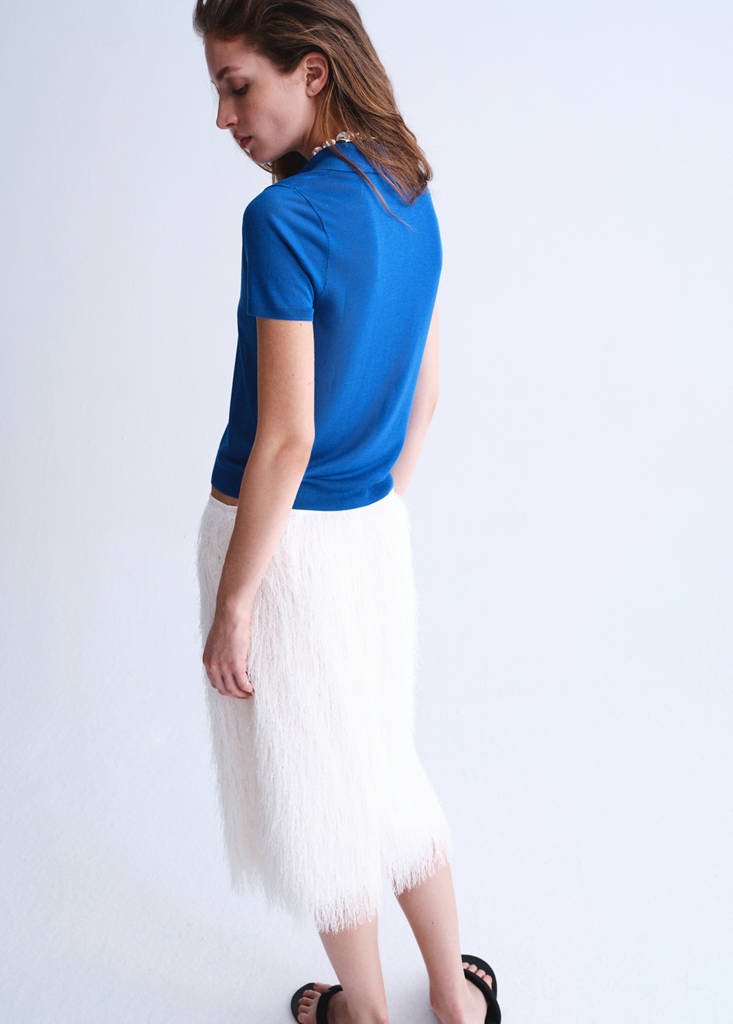 Fine-knit lyocell polo shirt — China Blue