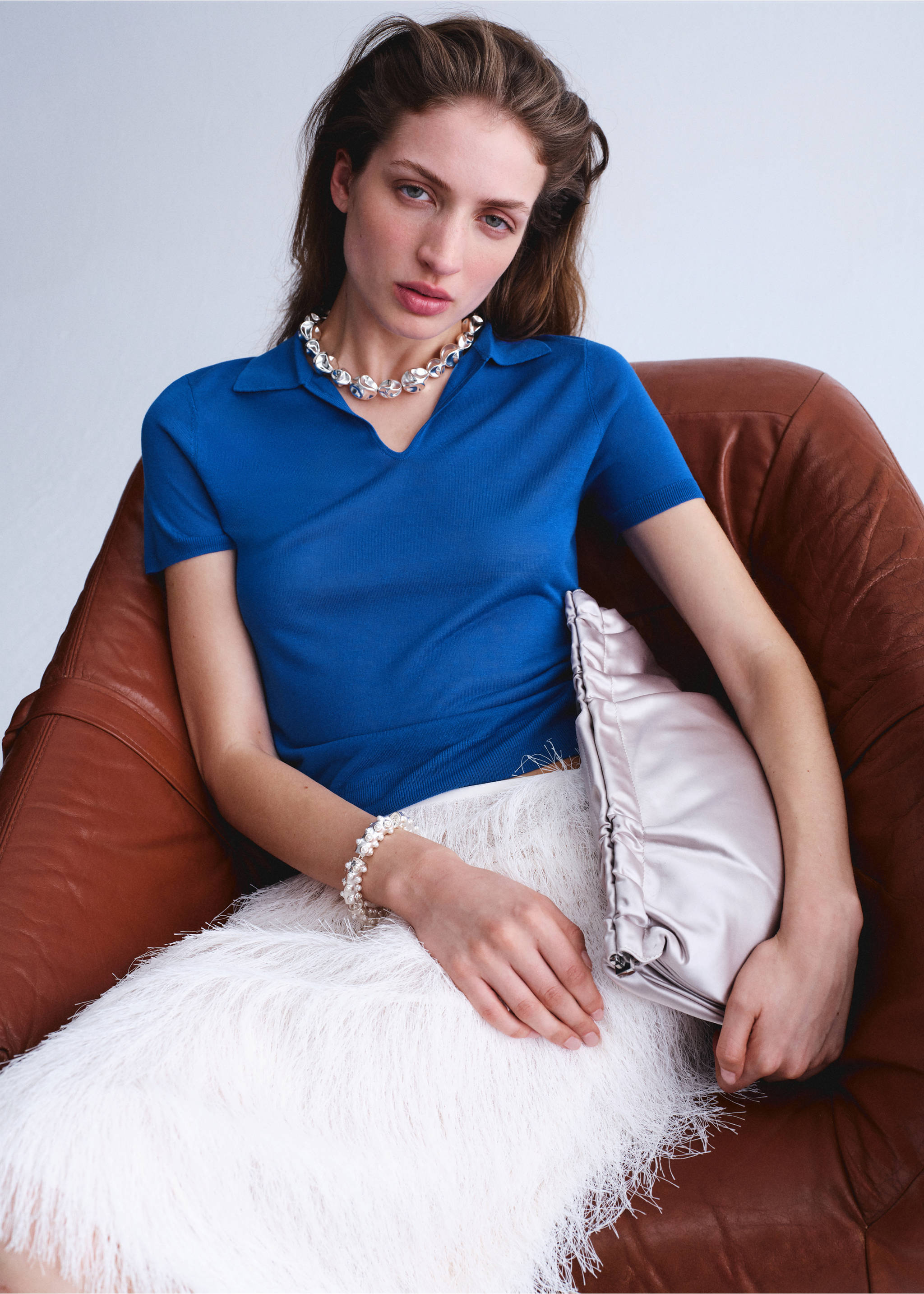 Lyocell polo neck jersey - Details of the article 1, China Blue. Ref: 27037165-00.