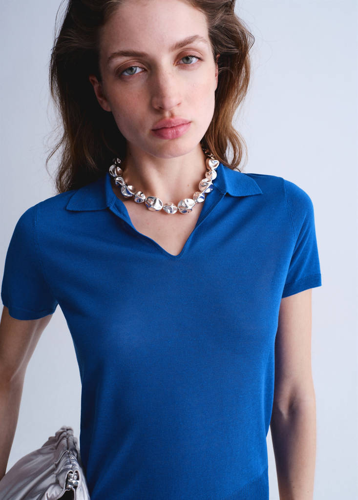 Fine-knit lyocell polo shirt — China Blue
