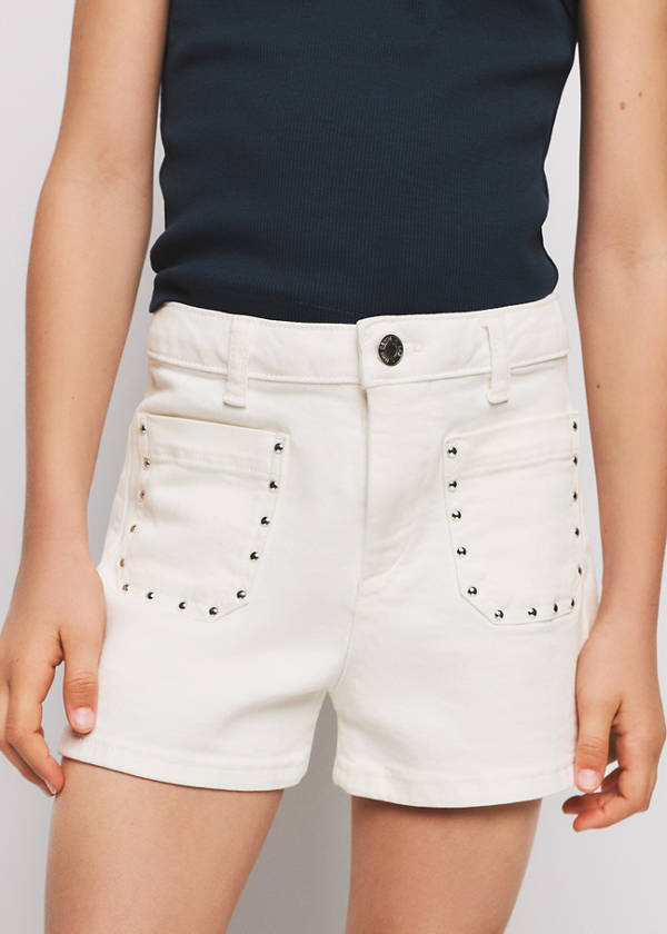 Studded pocket shorts — White