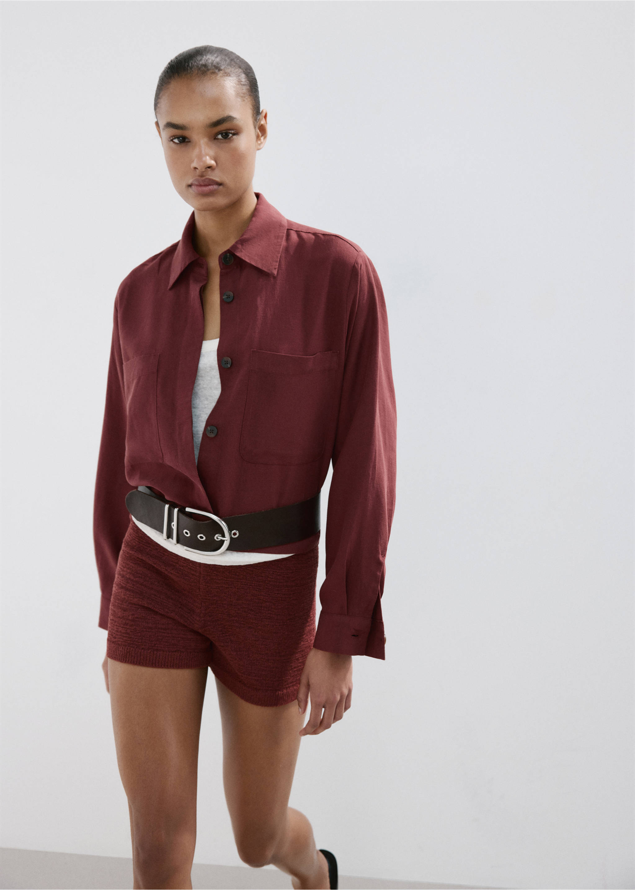 Pocket lyocell overshirt - Details of the article 2, Burnt Orange. Ref: 27037784-00.