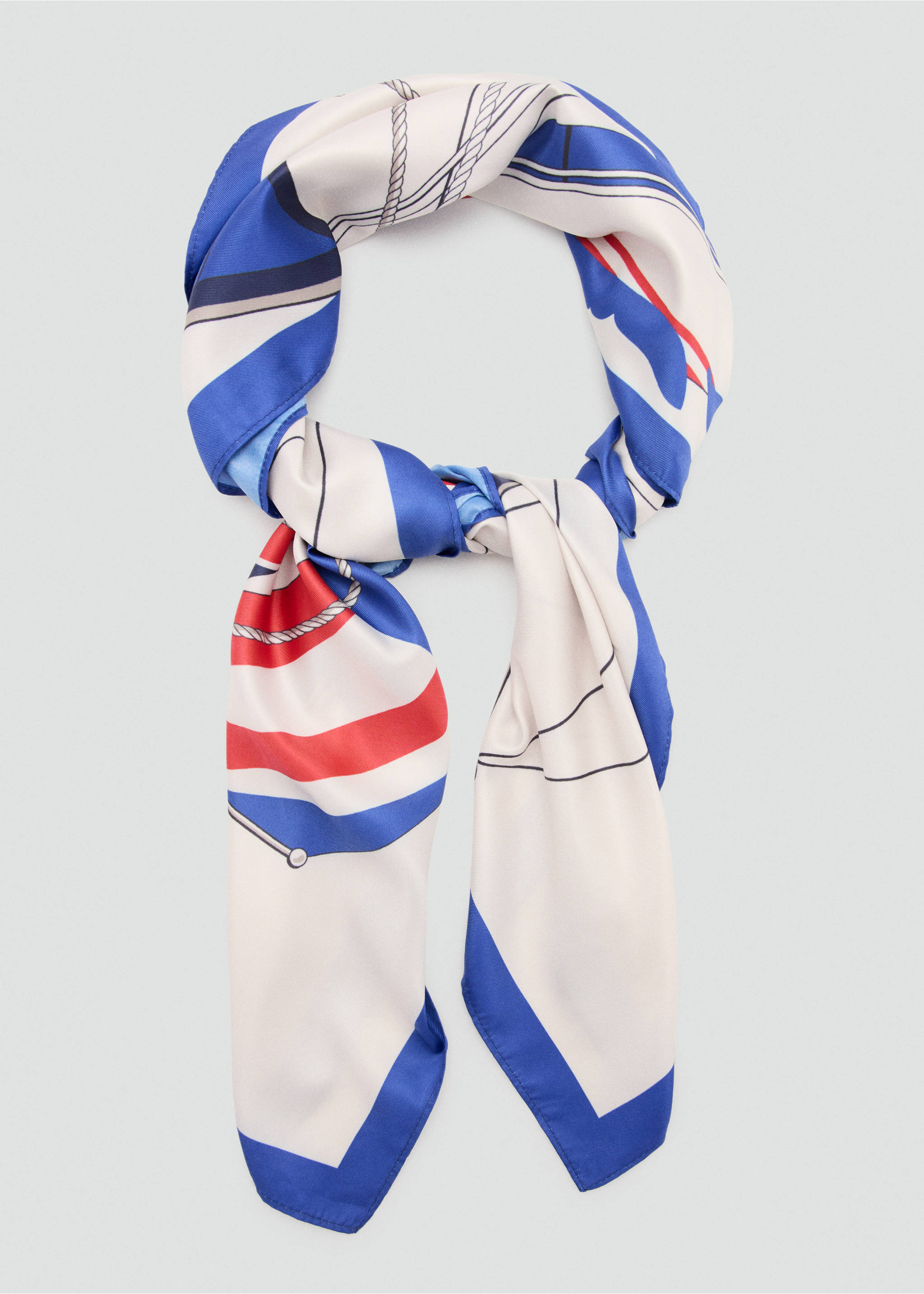 Boat print scarf - Details of the article 1, Navy. Ref: 27037793-00.