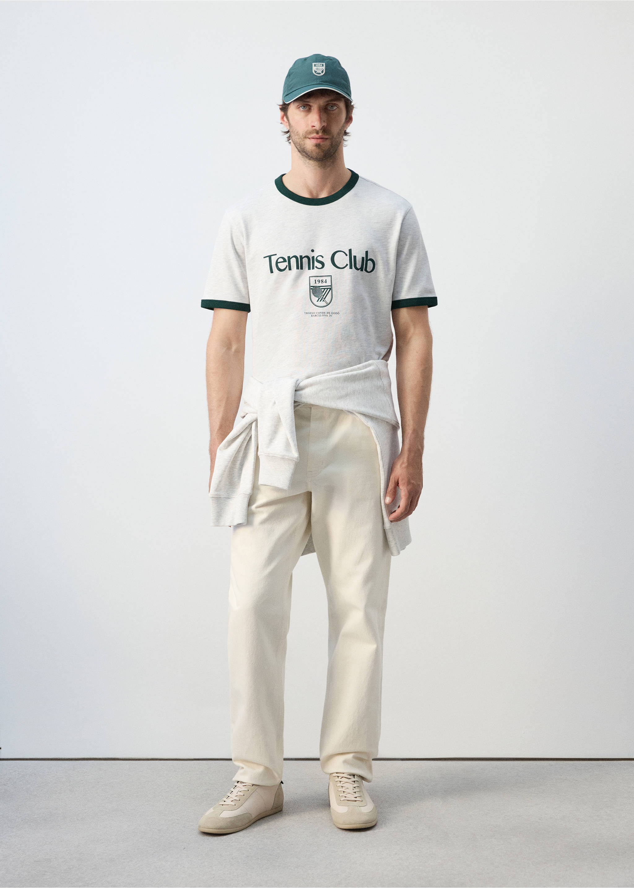 T-shirt coton liserés contrastants - Plan général, Gris. Ref: 27037794-00.