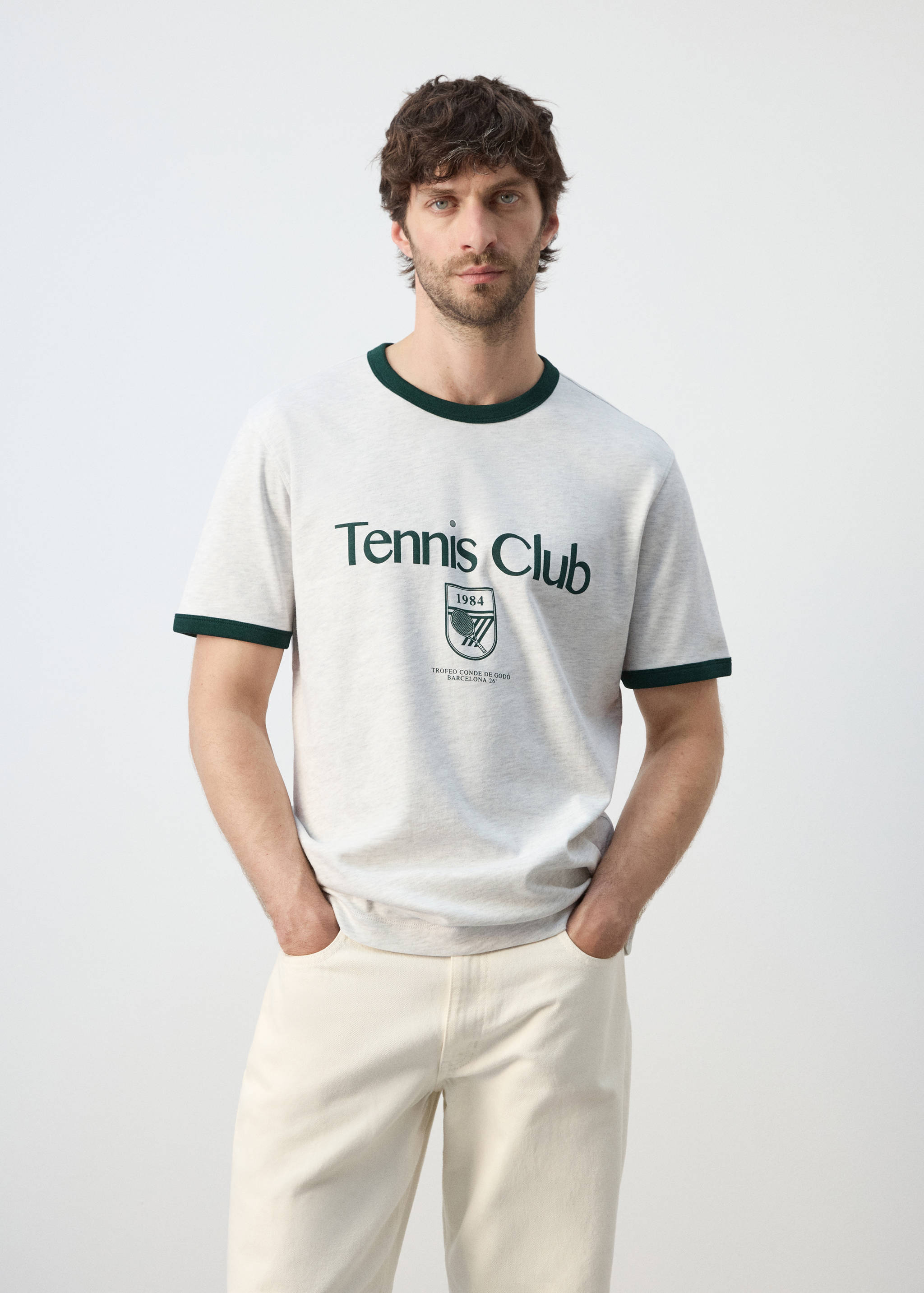 T-shirt coton liserés contrastants - Plan moyen