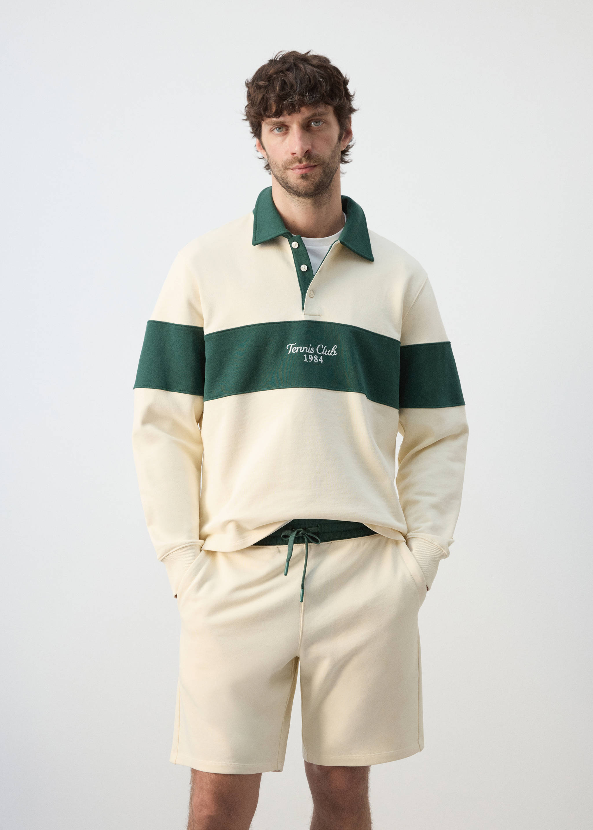 Striped polo sweatshirt in 100% cotton - Medium plane