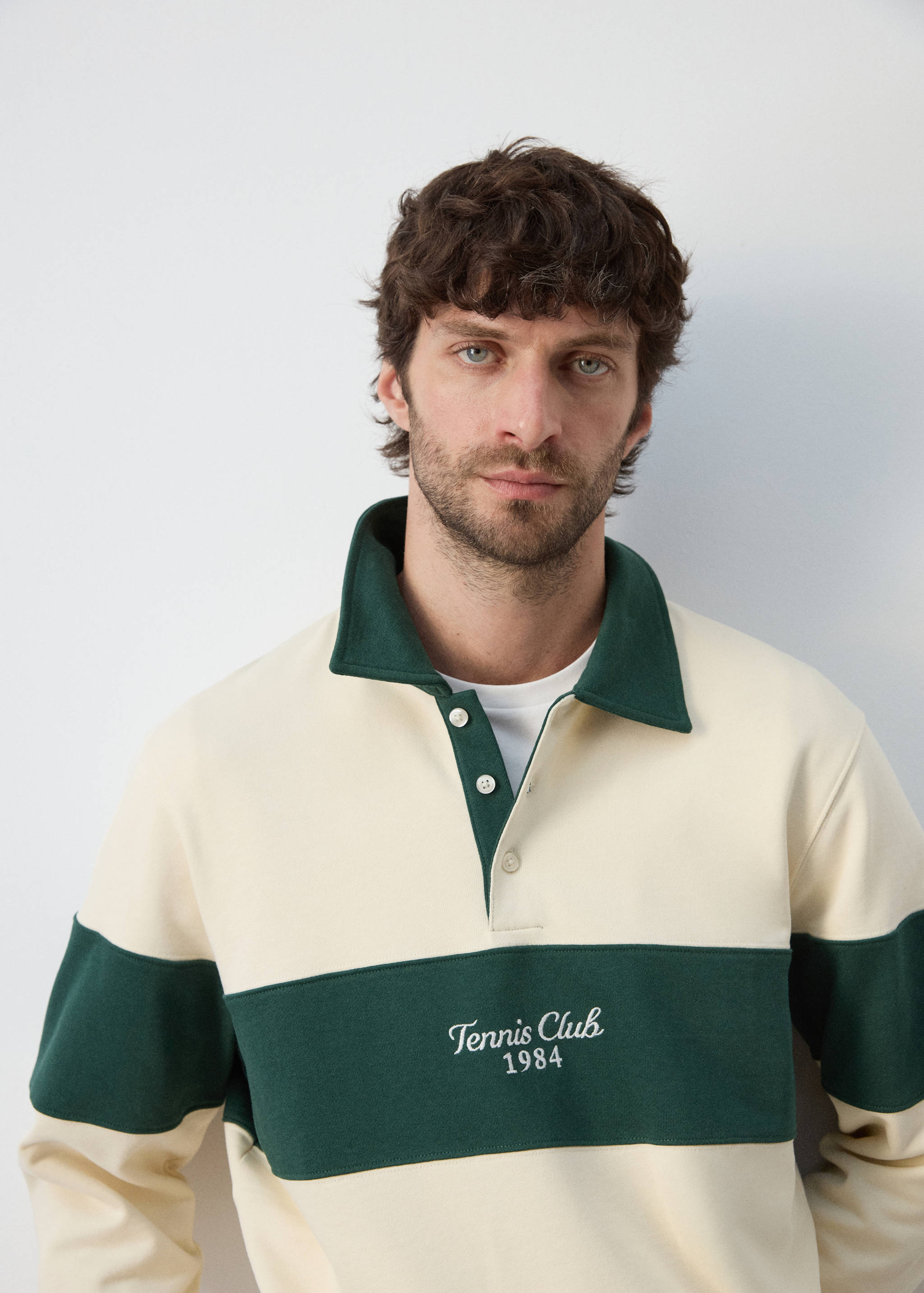 Striped polo sweatshirt in 100% cotton - Details of the article 1
