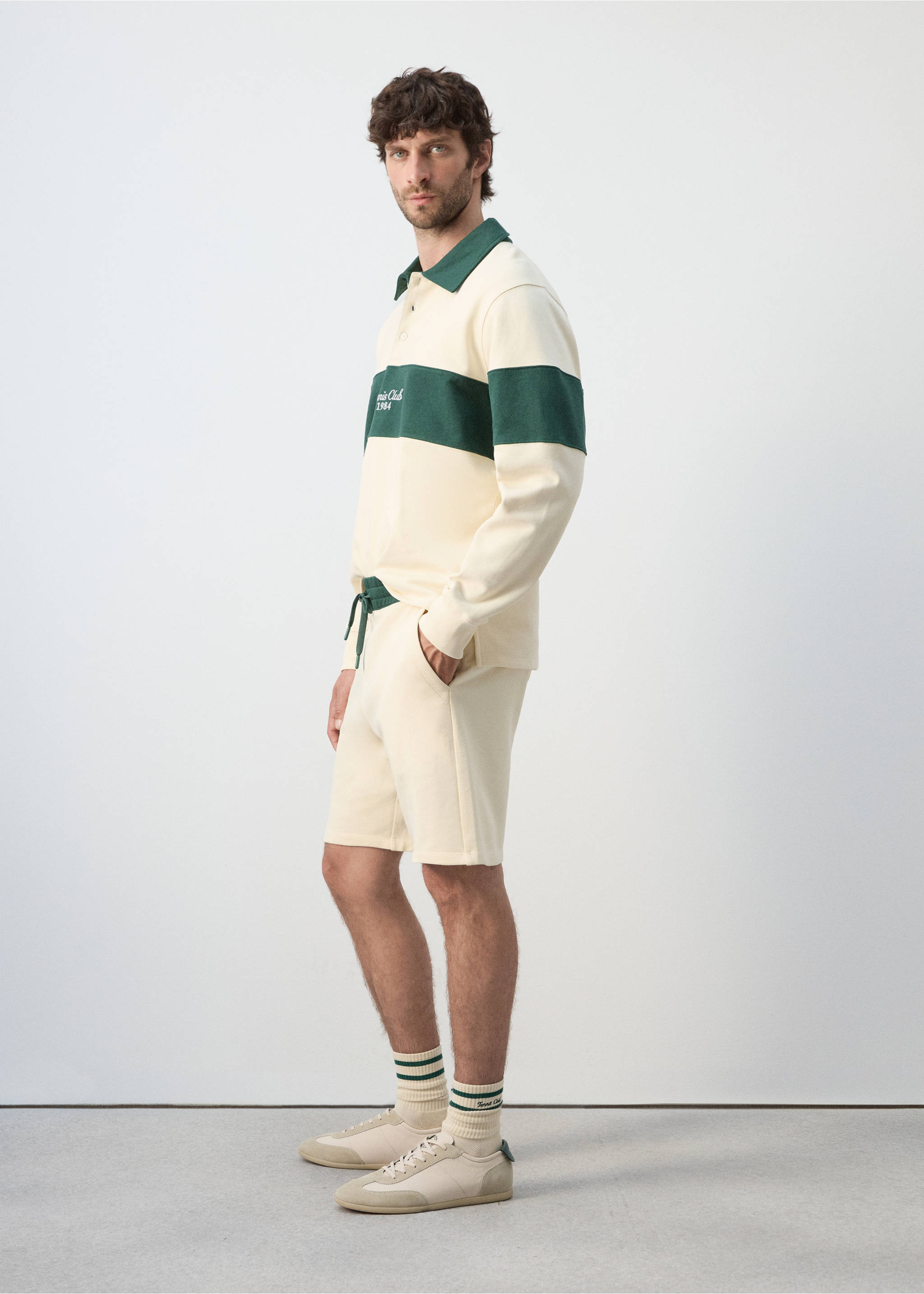 Striped polo sweatshirt in 100% cotton - Details of the article 2, Off White. Ref: 27037795-00.