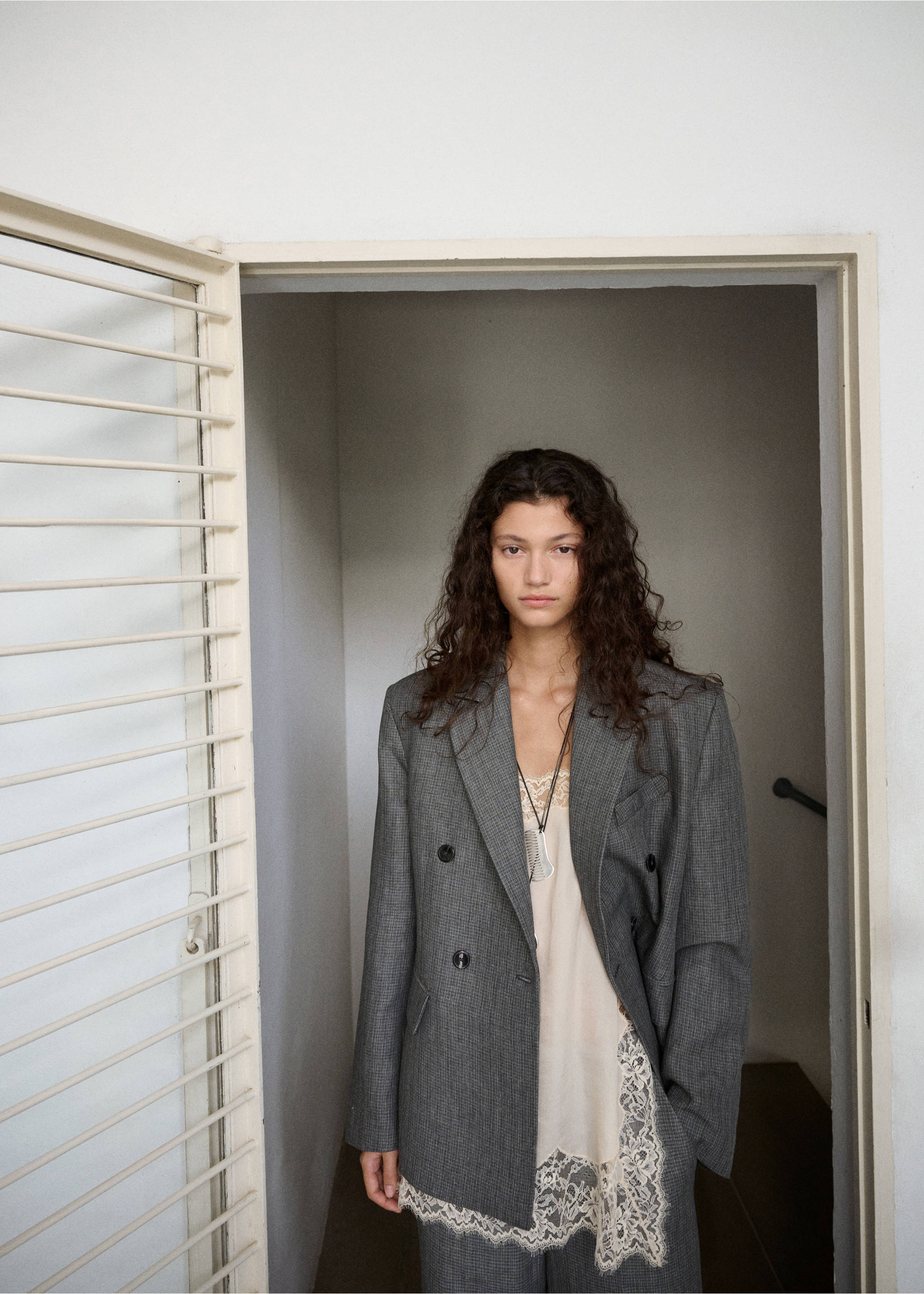 Blazer costume croisé jaspé - Plan moyen, Noir. Ref: 27037800-00.