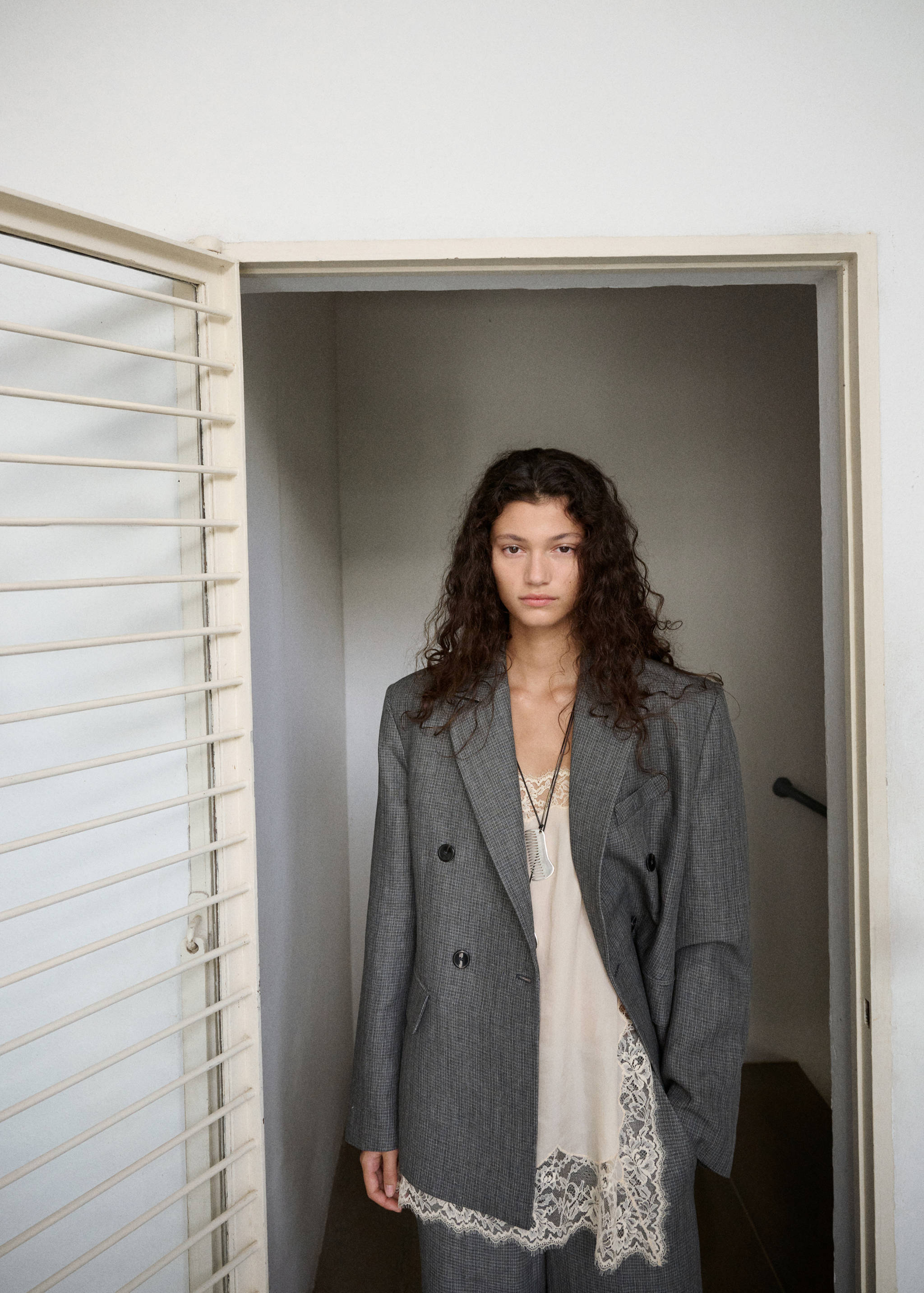 Herringbone double-breasted suit blazer - Medium plane