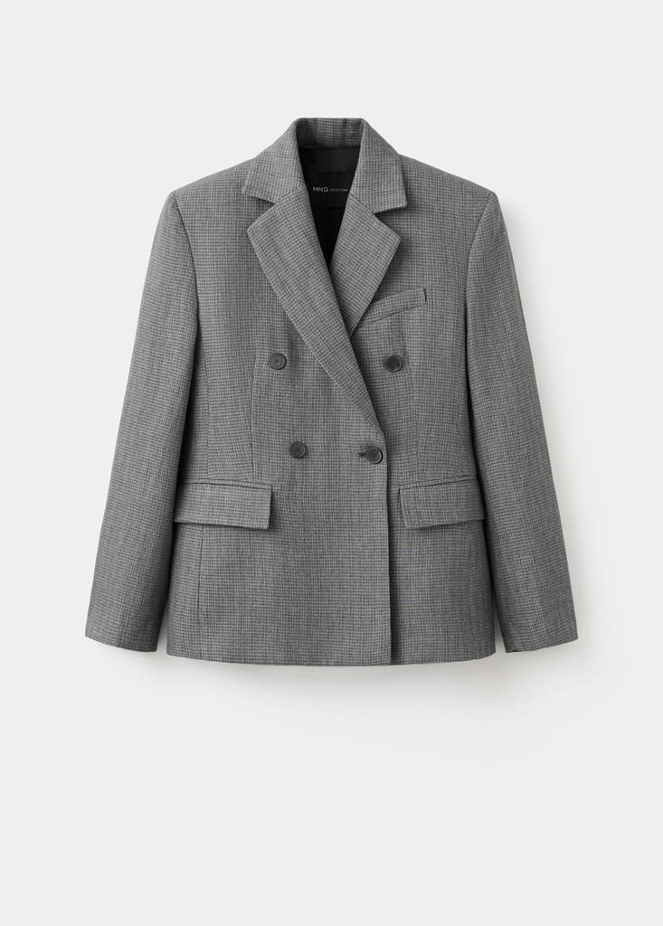 Straight linen blend blazer — Black