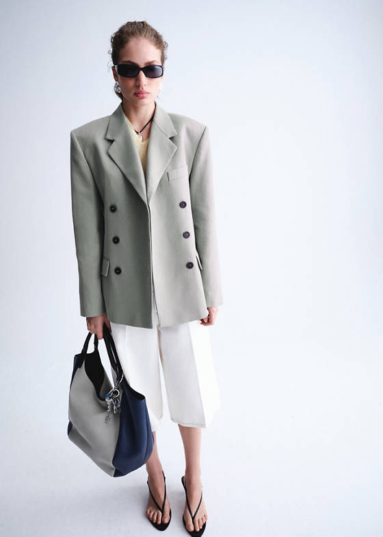 Düğmeli kruvaze blazer ceket