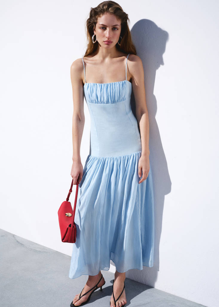 Ruched linen dress — Sky Blue