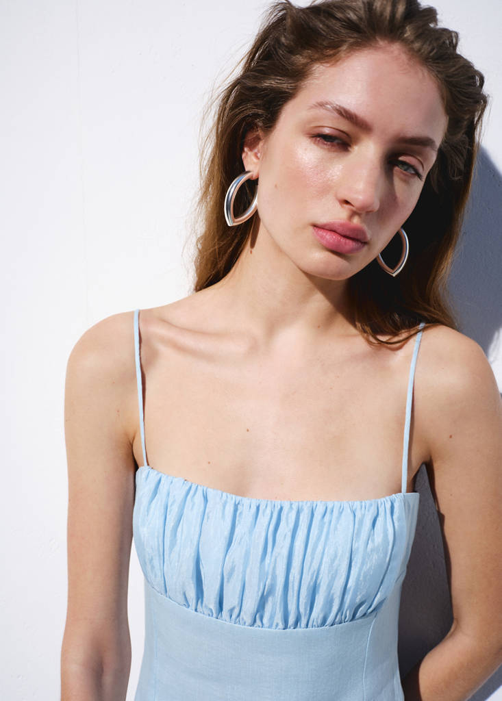 Ruched linen dress — Sky Blue
