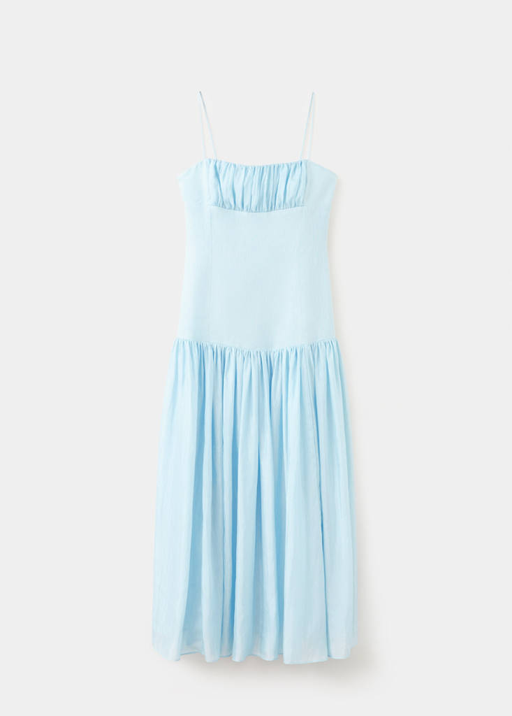 Ruched linen dress — Sky Blue