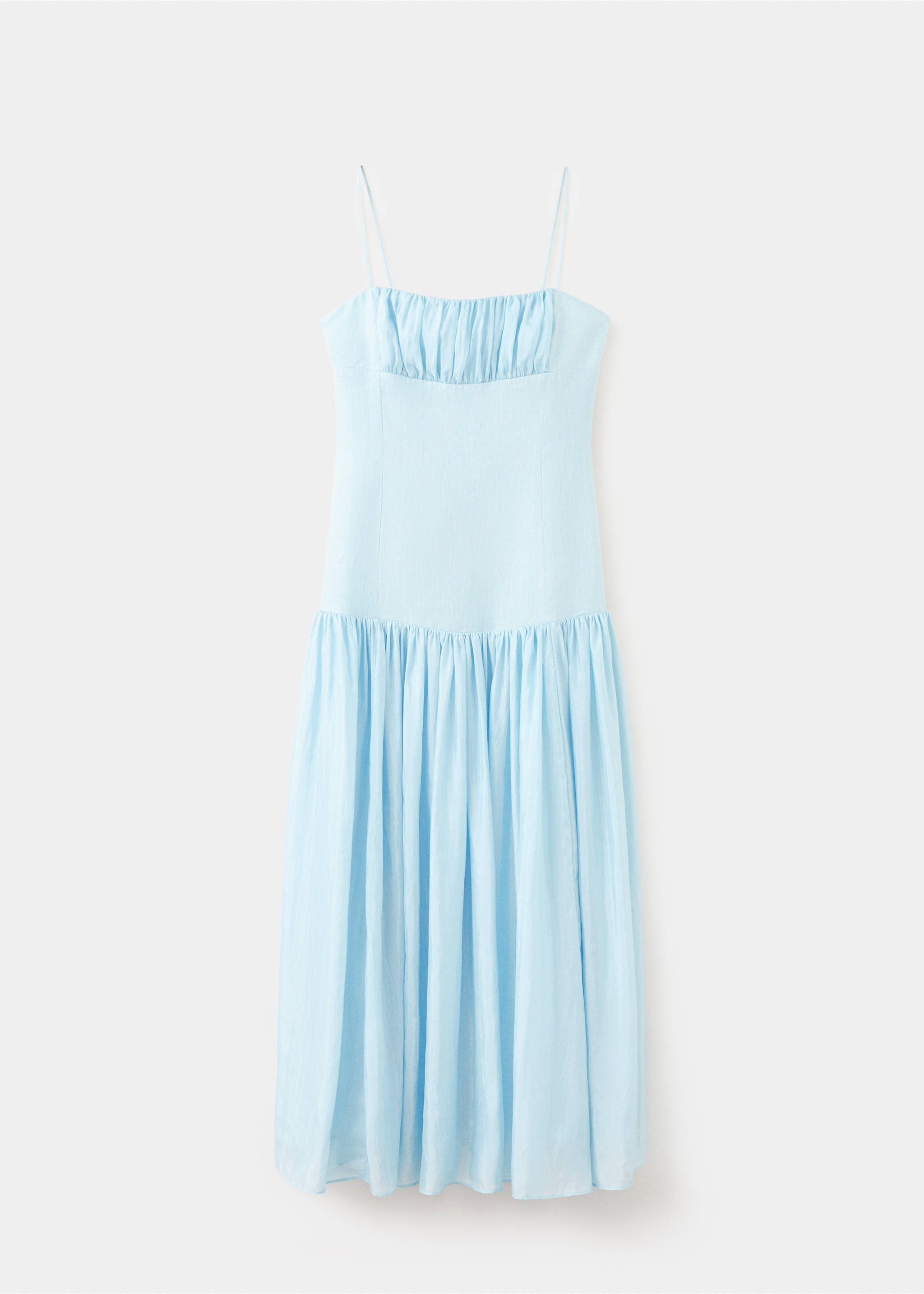 Ruched linen dress - Article without model, Sky Blue. Ref: 27037802-00.