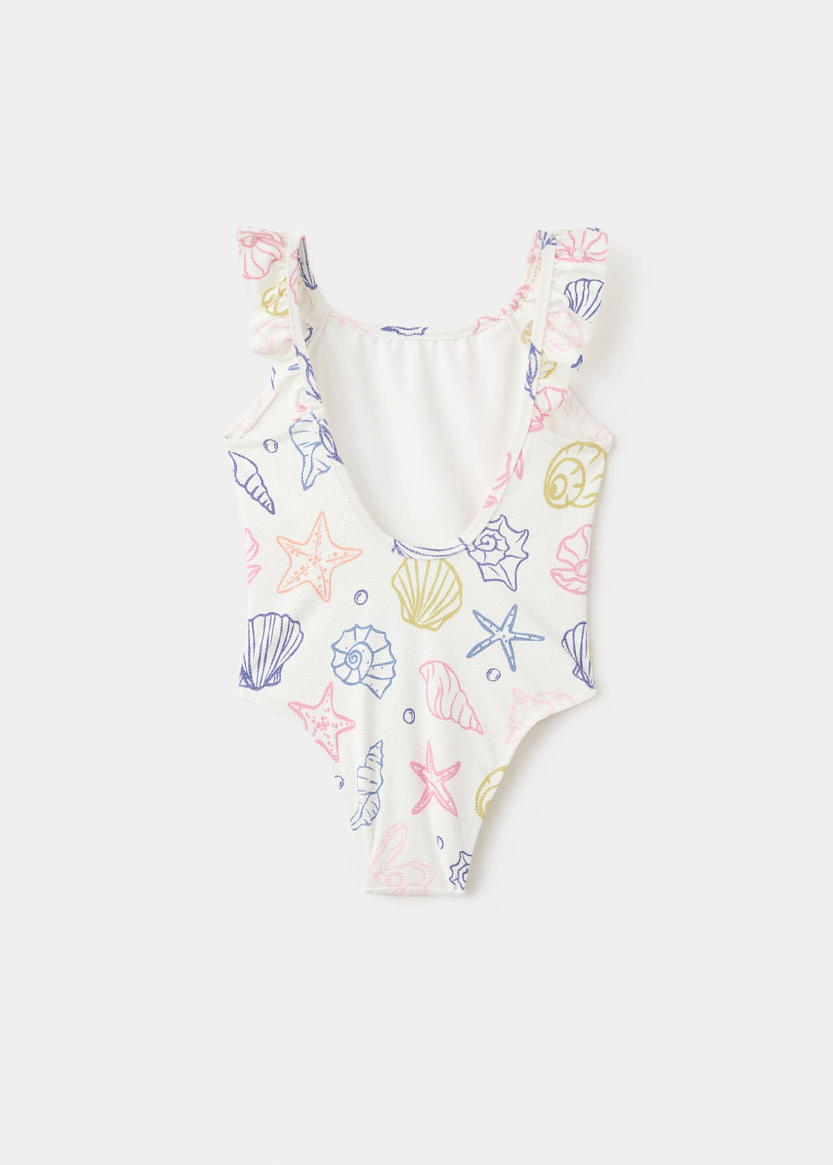 Navy print swimsuit with ruffles — White
