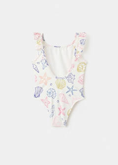 Navy print swimsuit with ruffles — White 5