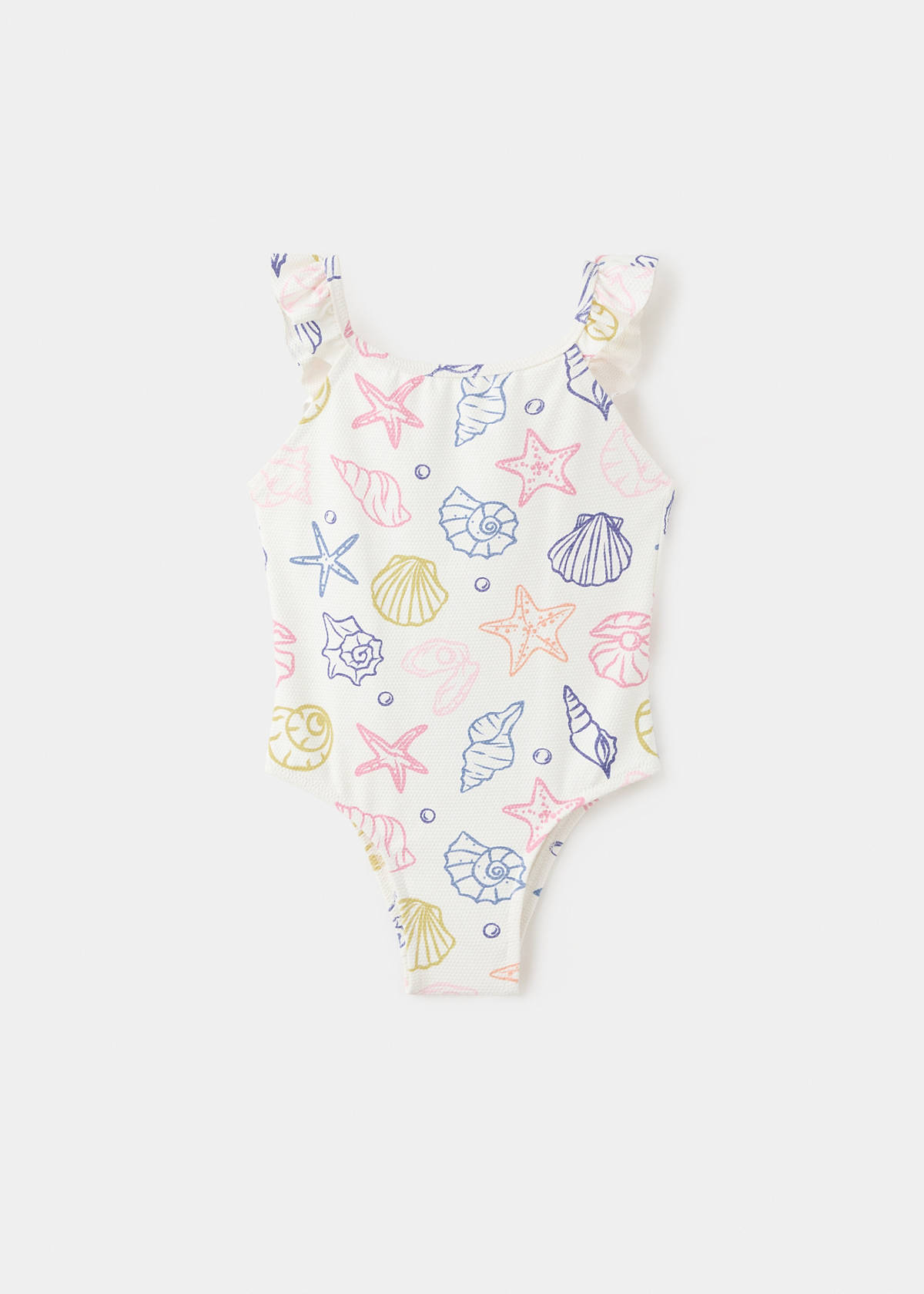 Navy print swimsuit with ruffles — White