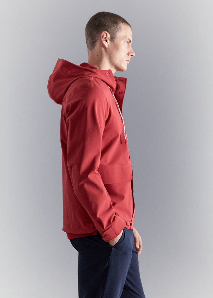 Water-repellent hooded jacket — Red