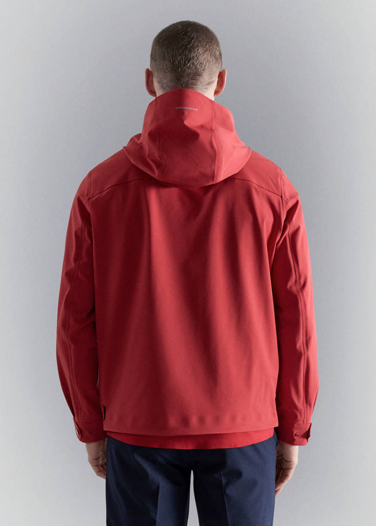 Water-repellent hooded jacket — Red