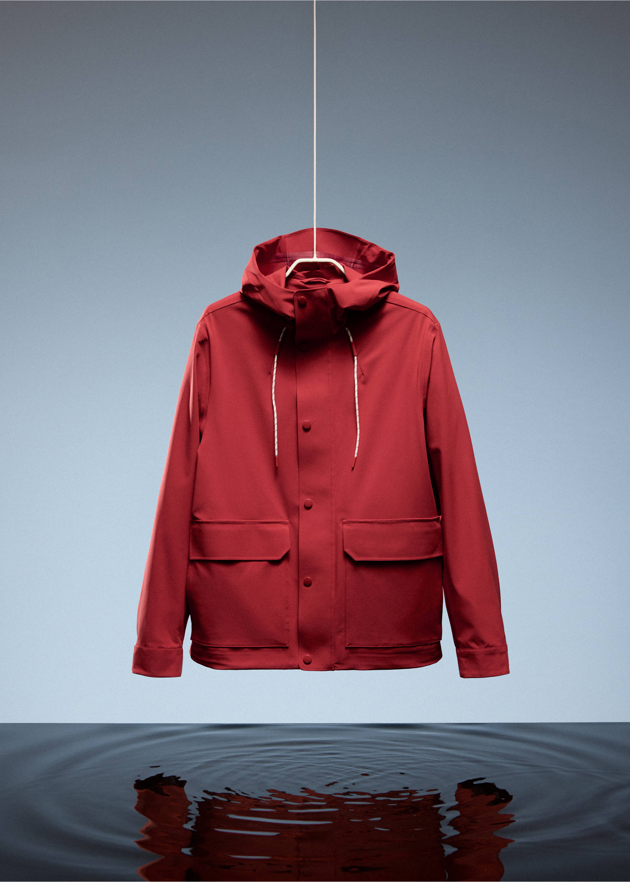 Water-repellent hooded jacket - Details of the article 9, Red. Ref: 27037897-00.