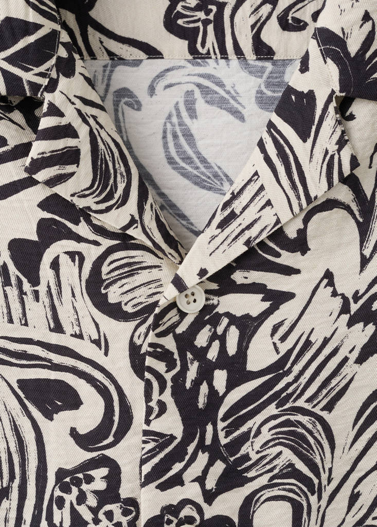 Printed flowing shirt with bowling collar — Beige