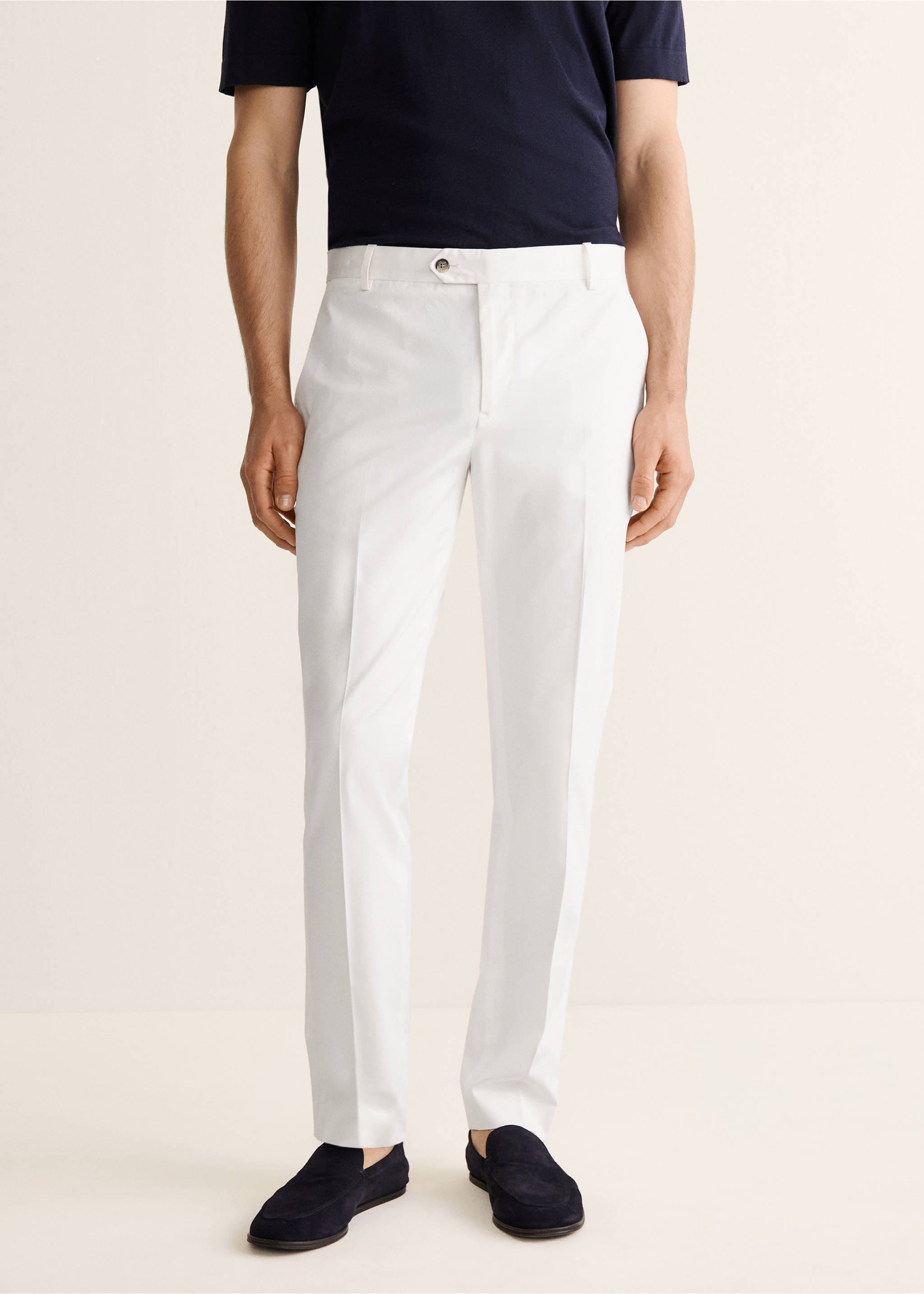 Pantalons slim fit cotó - Pla mig, Blanc trencat. Ref: 27037902-00.