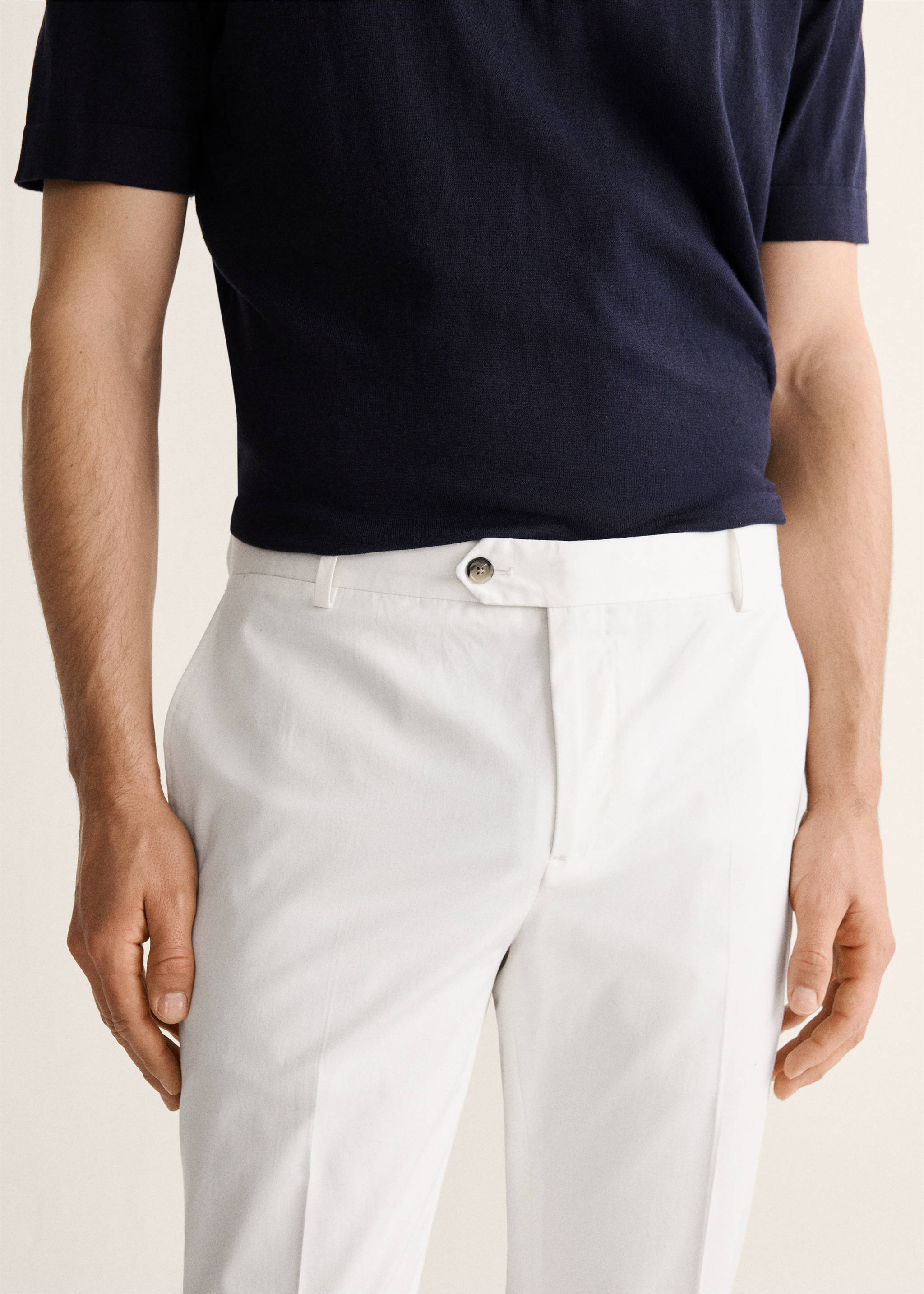 Pantalons slim fit cotó - Detall de l'article 1, Blanc trencat. Ref: 27037902-00.