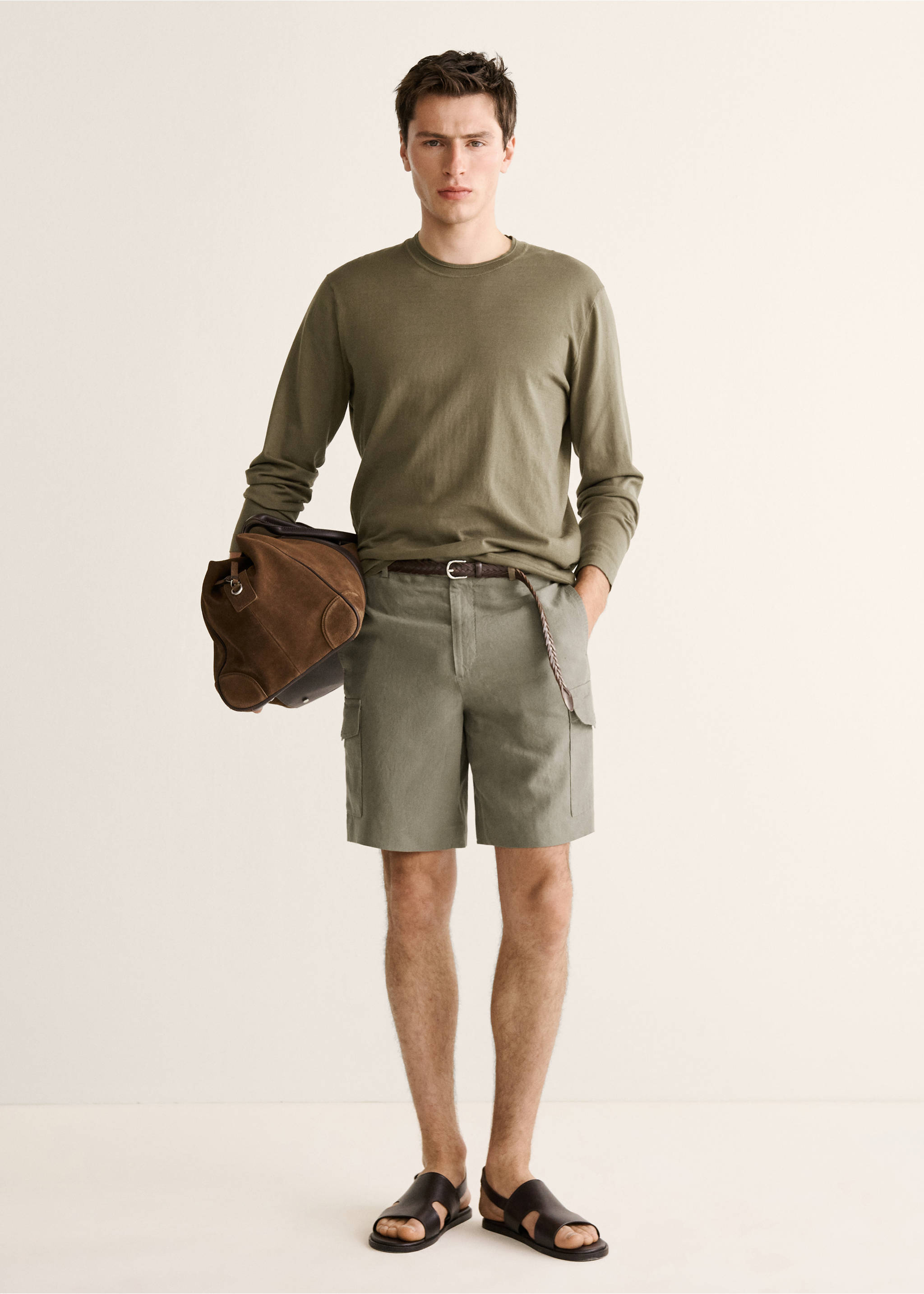 Cargo linen bermuda shorts - General plane, Khaki. Ref: 27037903-00.