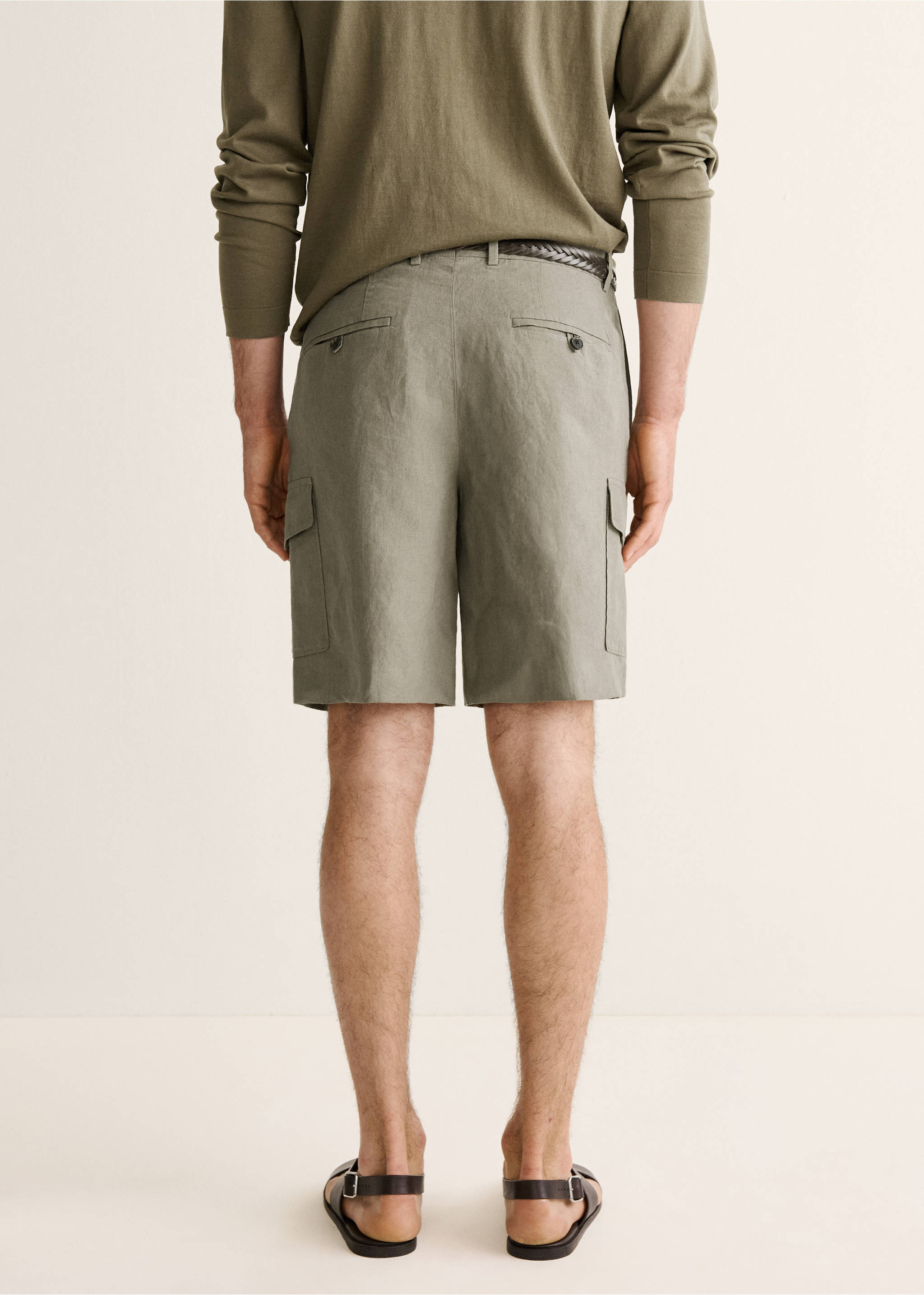 Cargo linen bermuda shorts - Reverse of the article, Khaki. Ref: 27037903-00.