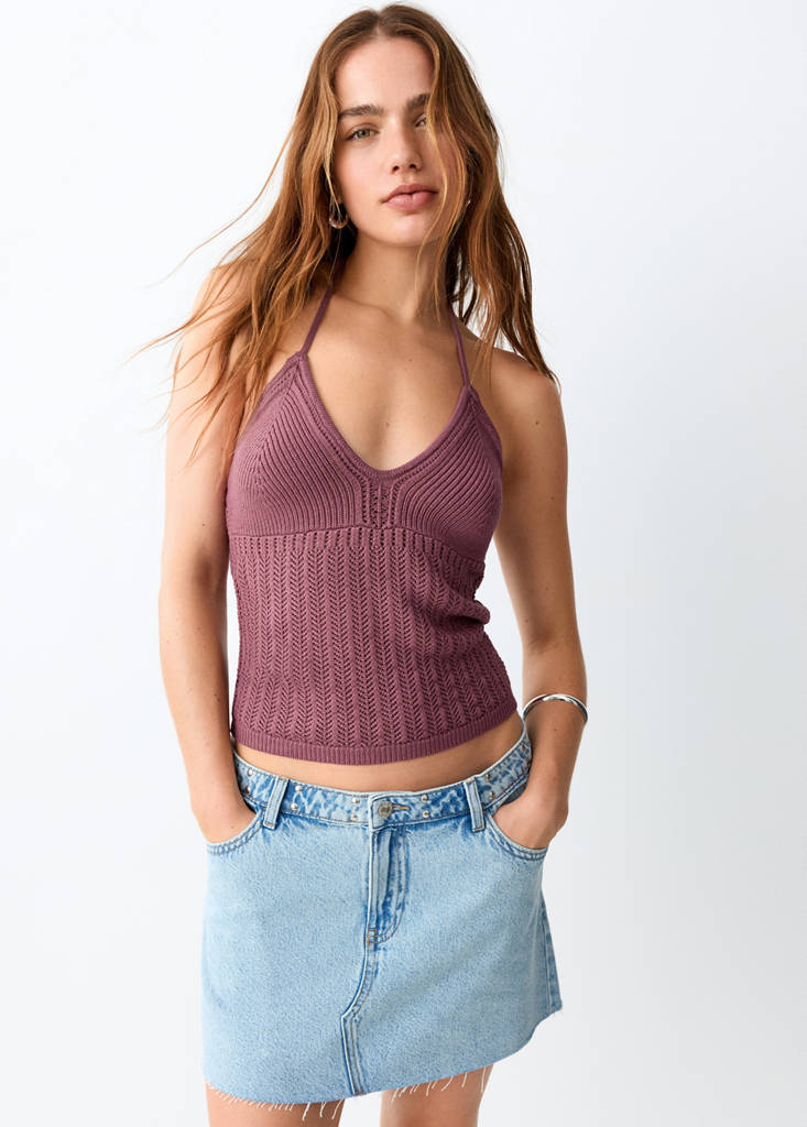 Fine knit halter top — Pink