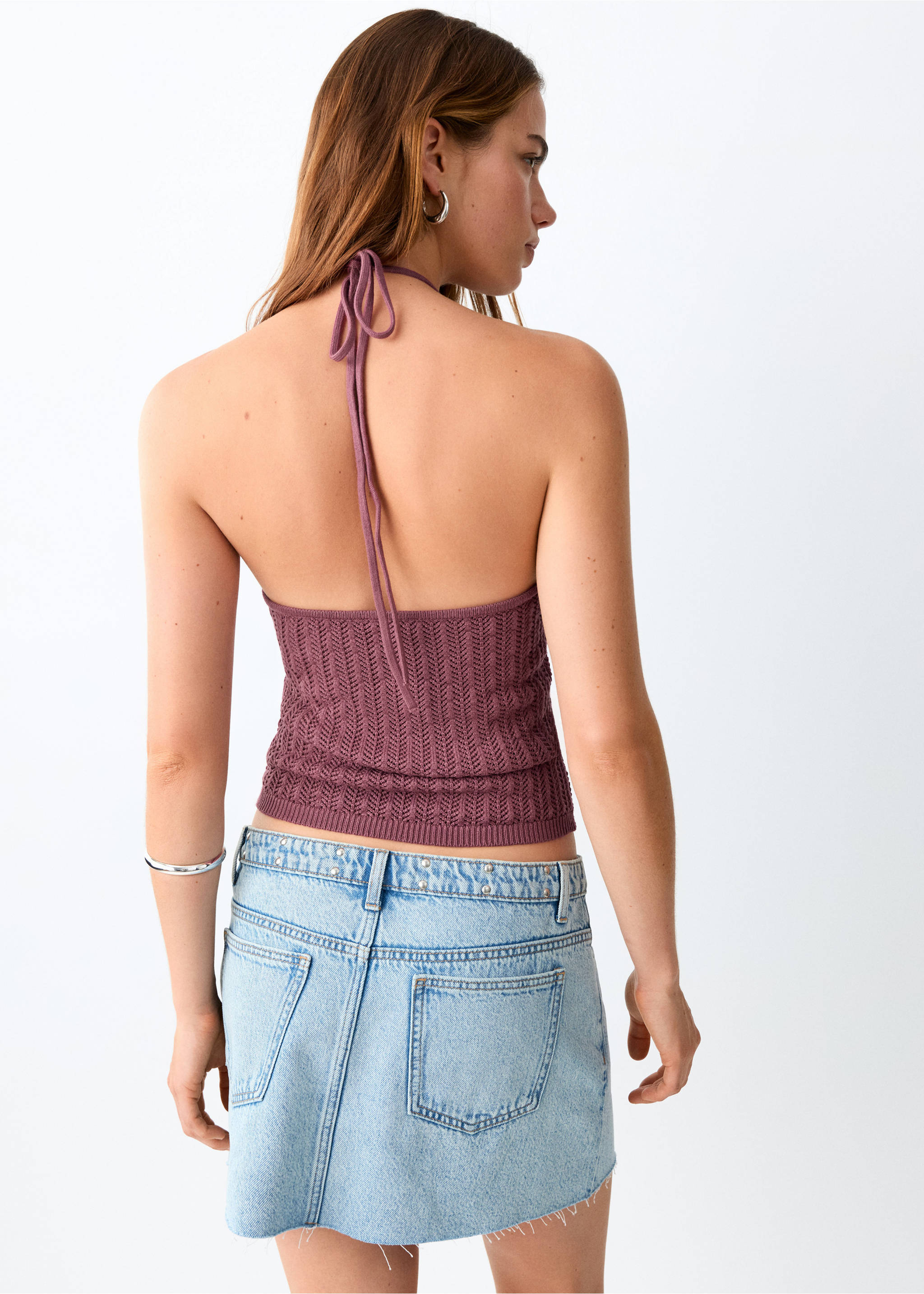 Fine knit halter top - Reverse of the article, Pink. Ref: 27037909-00.