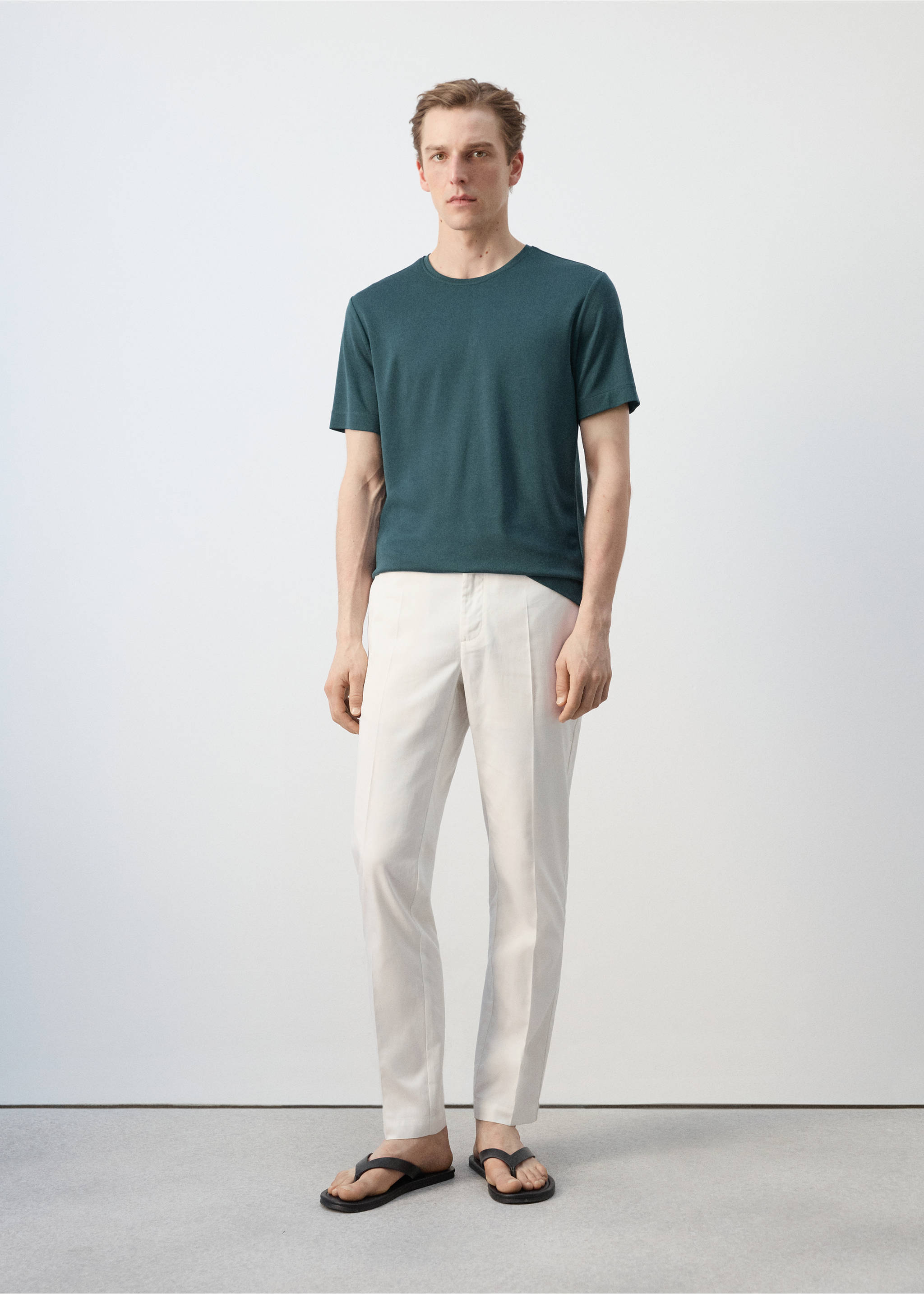 T-shirt slim-fit manches courtes - Plan général, Vert foncé. Ref: 27037911-00.