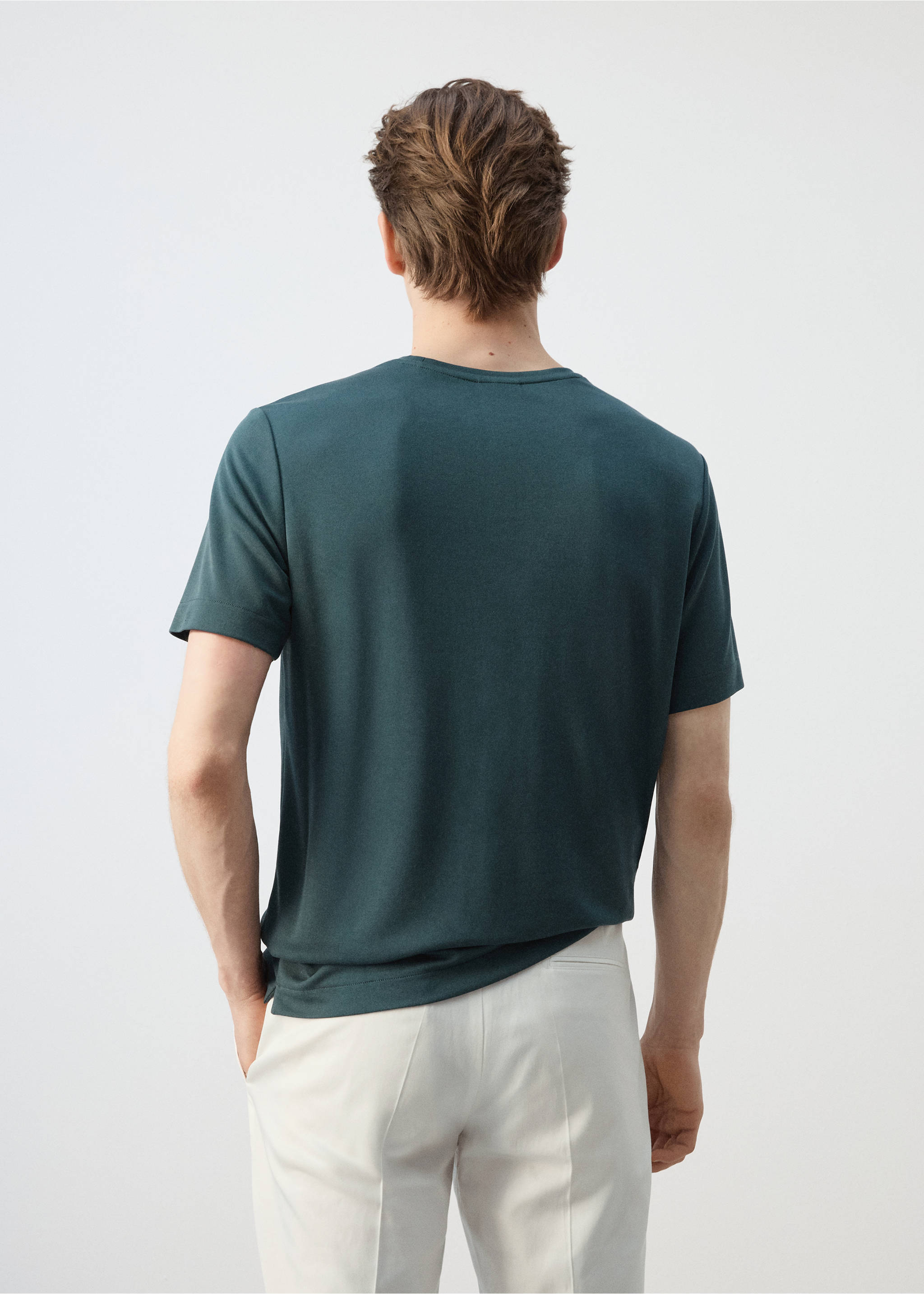 T-shirt slim-fit manches courtes - Verso de l’article, Vert foncé. Ref: 27037911-00.
