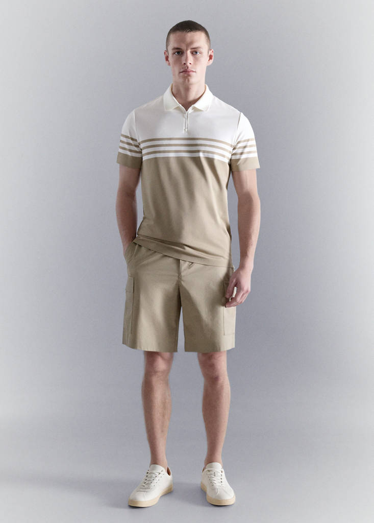 Two-tone zip neck polo — Beige