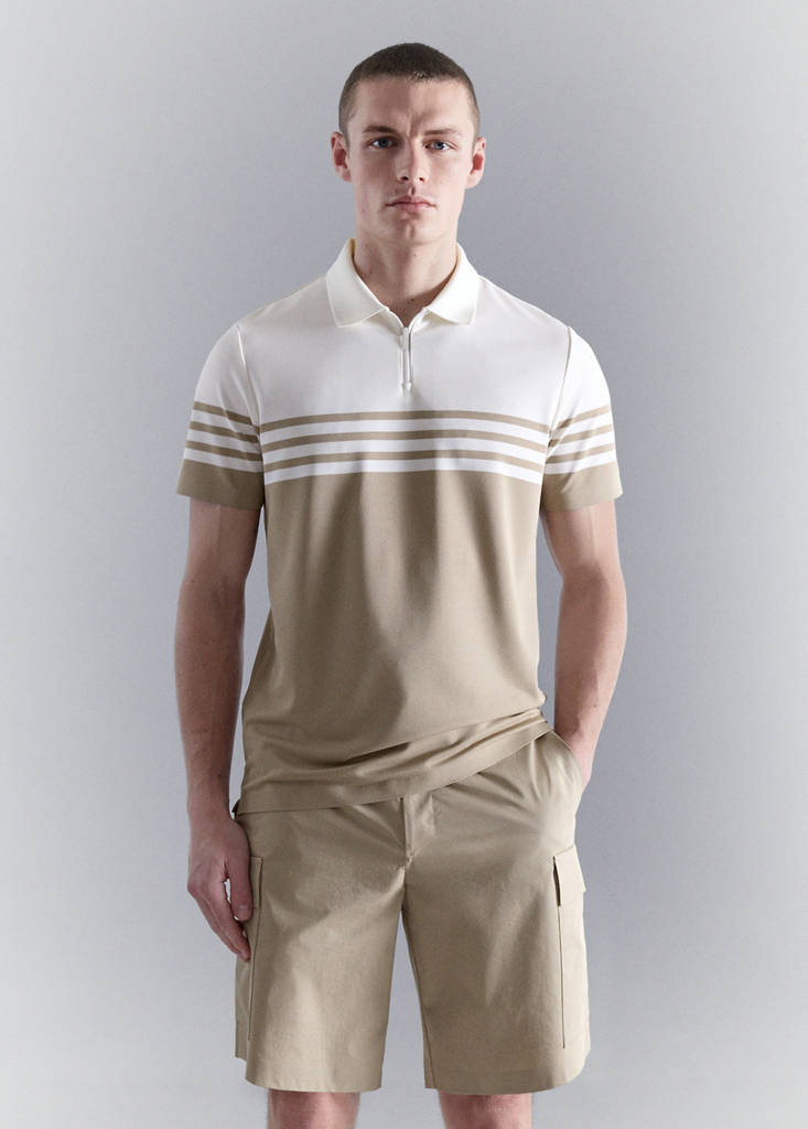Two-tone zip neck polo — Beige