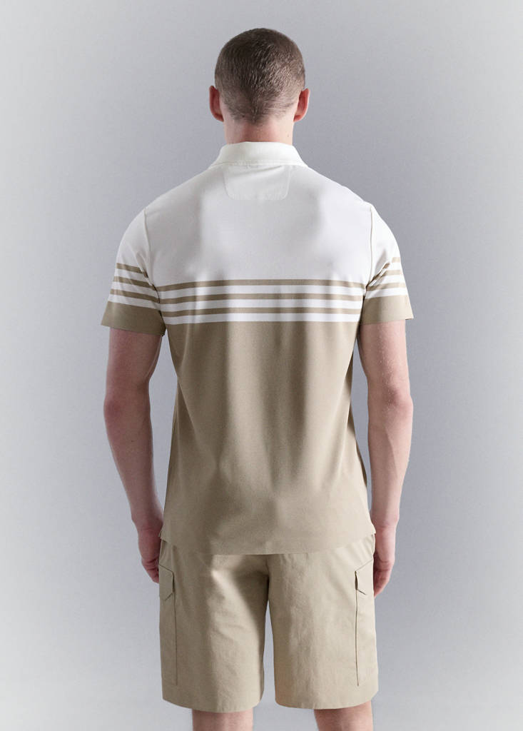Two-tone zip neck polo — Beige