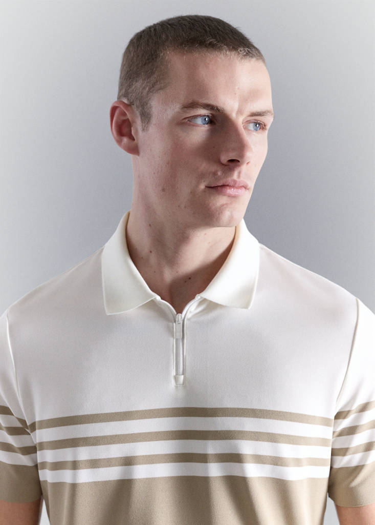 Two-tone zip neck polo — Beige