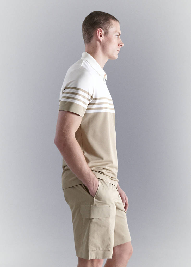 Two-tone zip neck polo — Beige