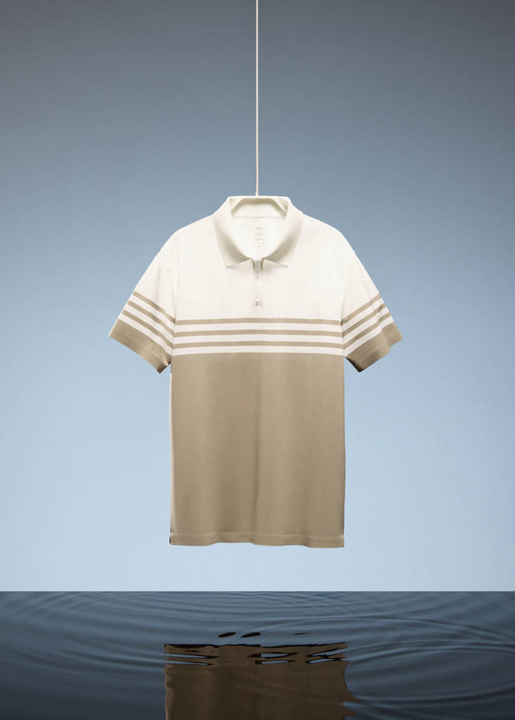 Two-tone zip neck polo — Beige